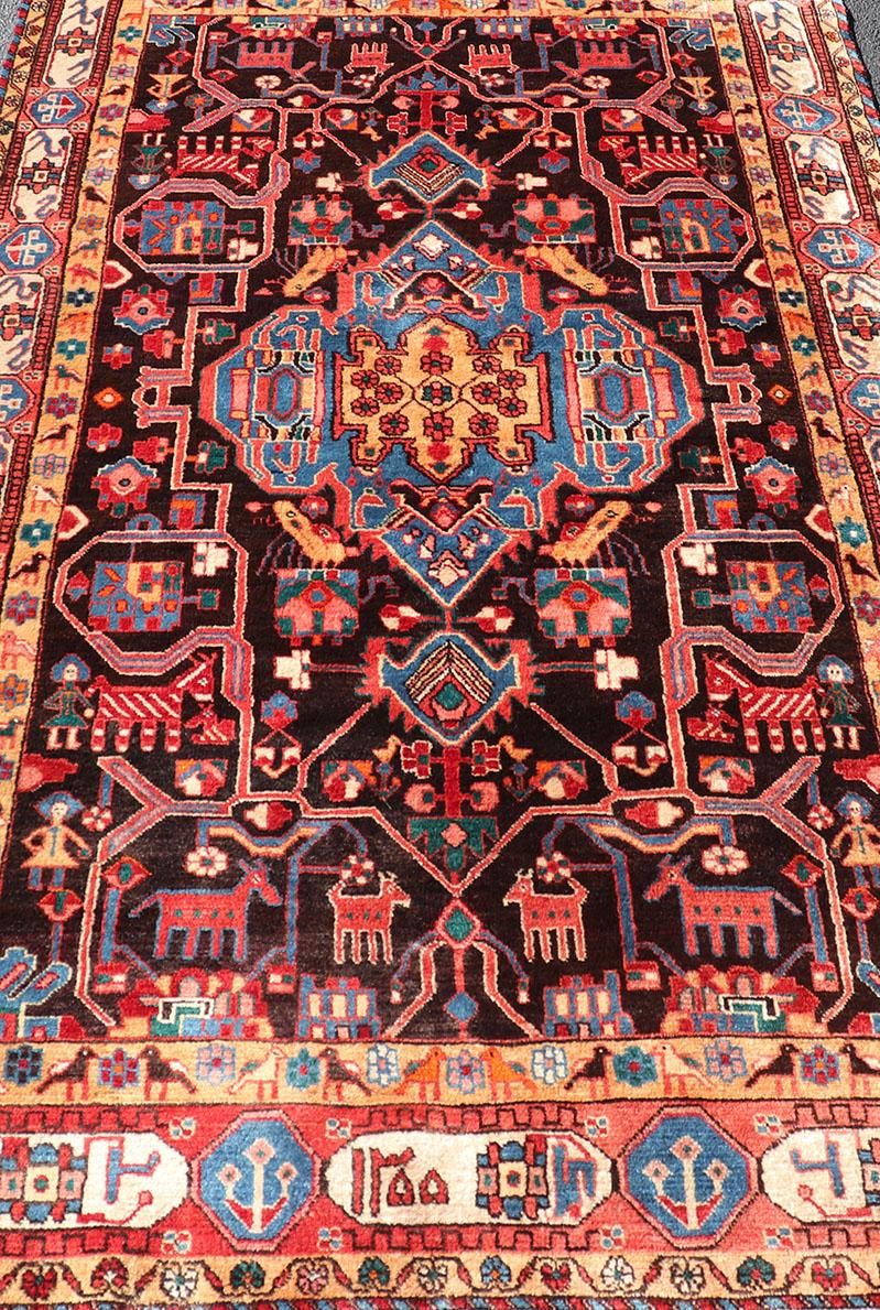 Wool Antique Persian Nahavand Rug with All-Over Sub-Geometric Tribal Design For Sale