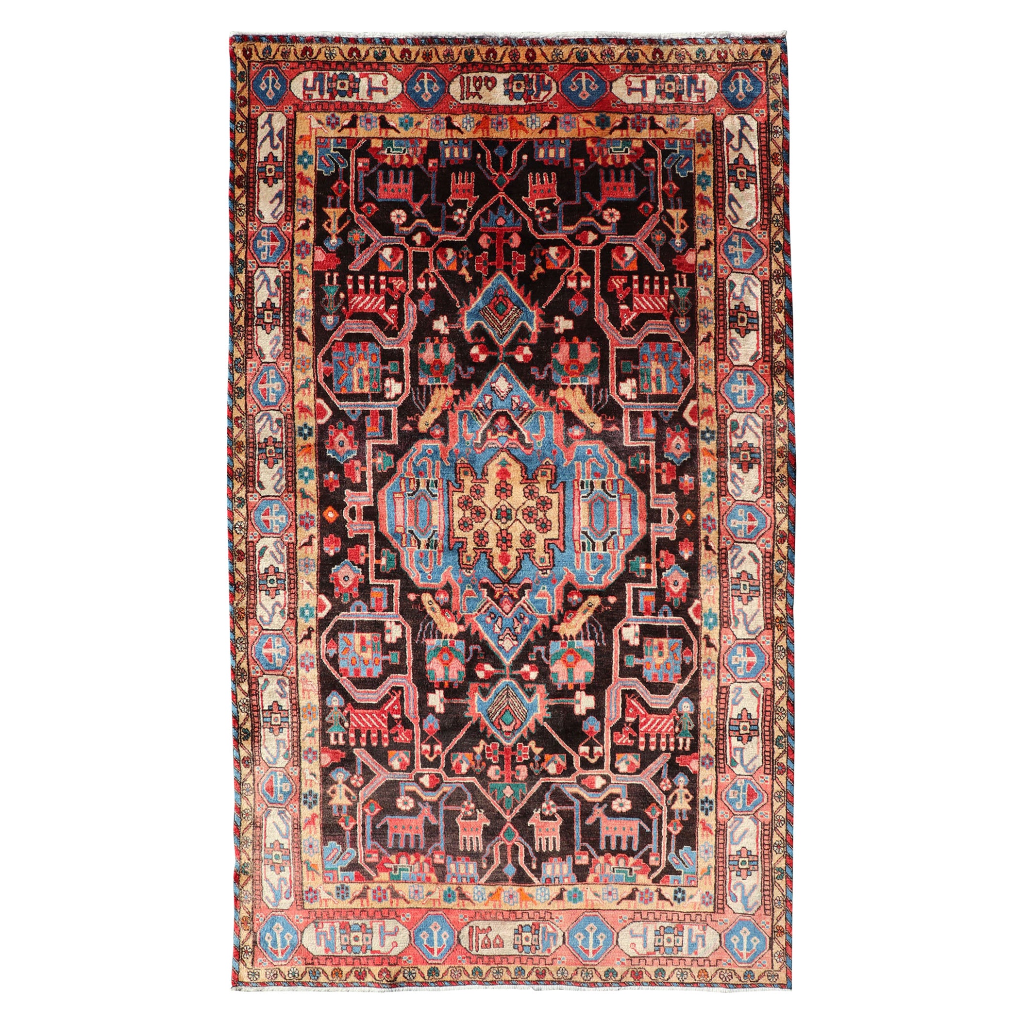 Antico tappeto persiano Nahavand con disegno tribale sub-geometrico all over