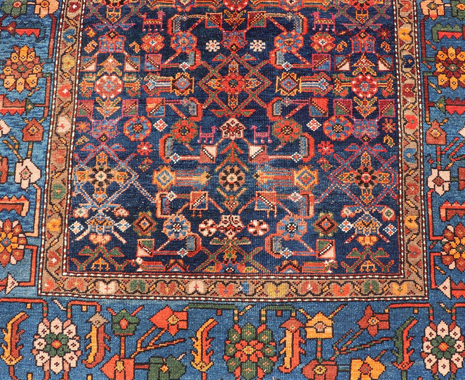 Antiker persischer Nahavand-Teppich mit Vivid geometrischen Mustern 4'3