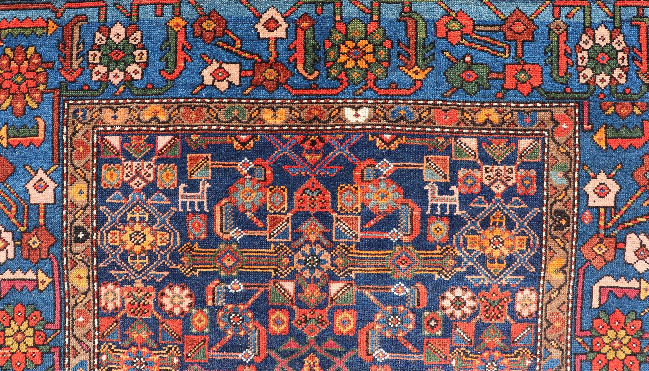 Antiker persischer Nahavand-Teppich mit Vivid geometrischen Mustern 4'3