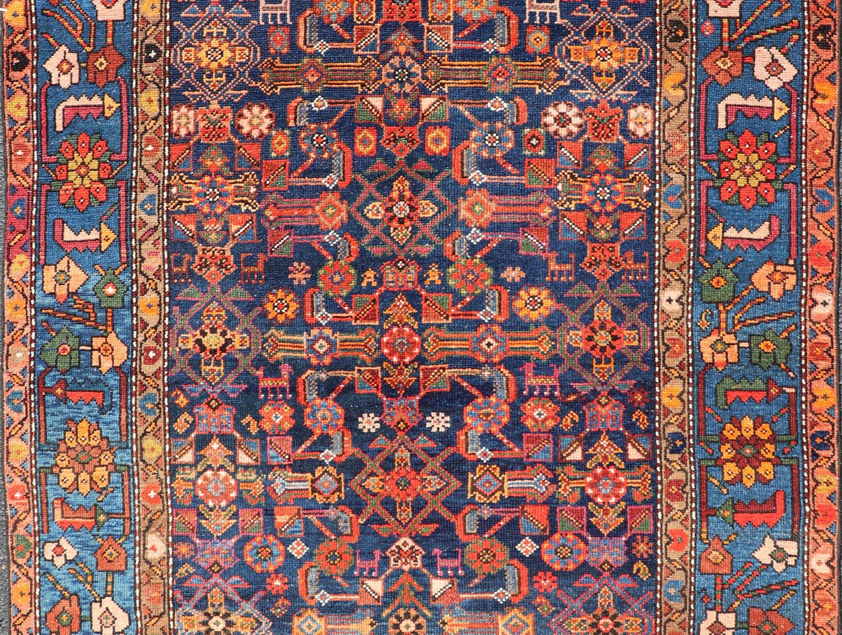 Antiker persischer Nahavand-Teppich mit Vivid geometrischen Mustern 4'3