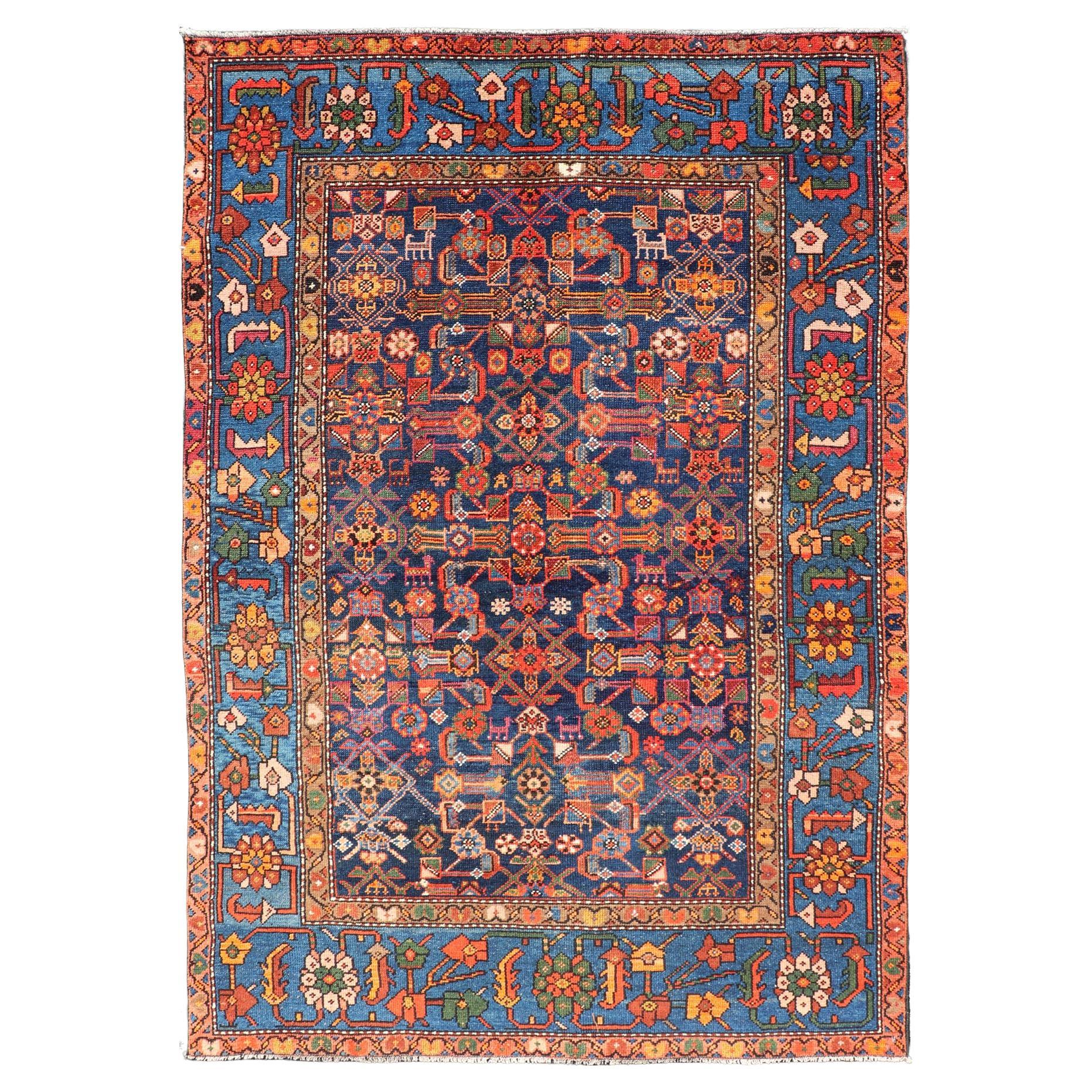 Antique Persian Nahavand Rug with Vivid Geometric Patterns 4'3" x 6'1"