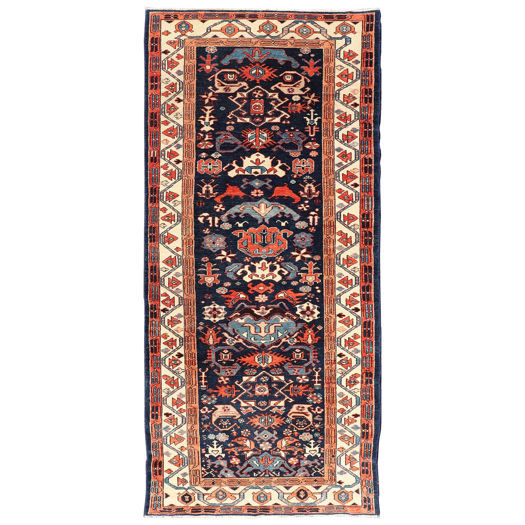 Antique Persan N.W. Tapis persan à motifs géométriques tribaux 3'9 x 8'6