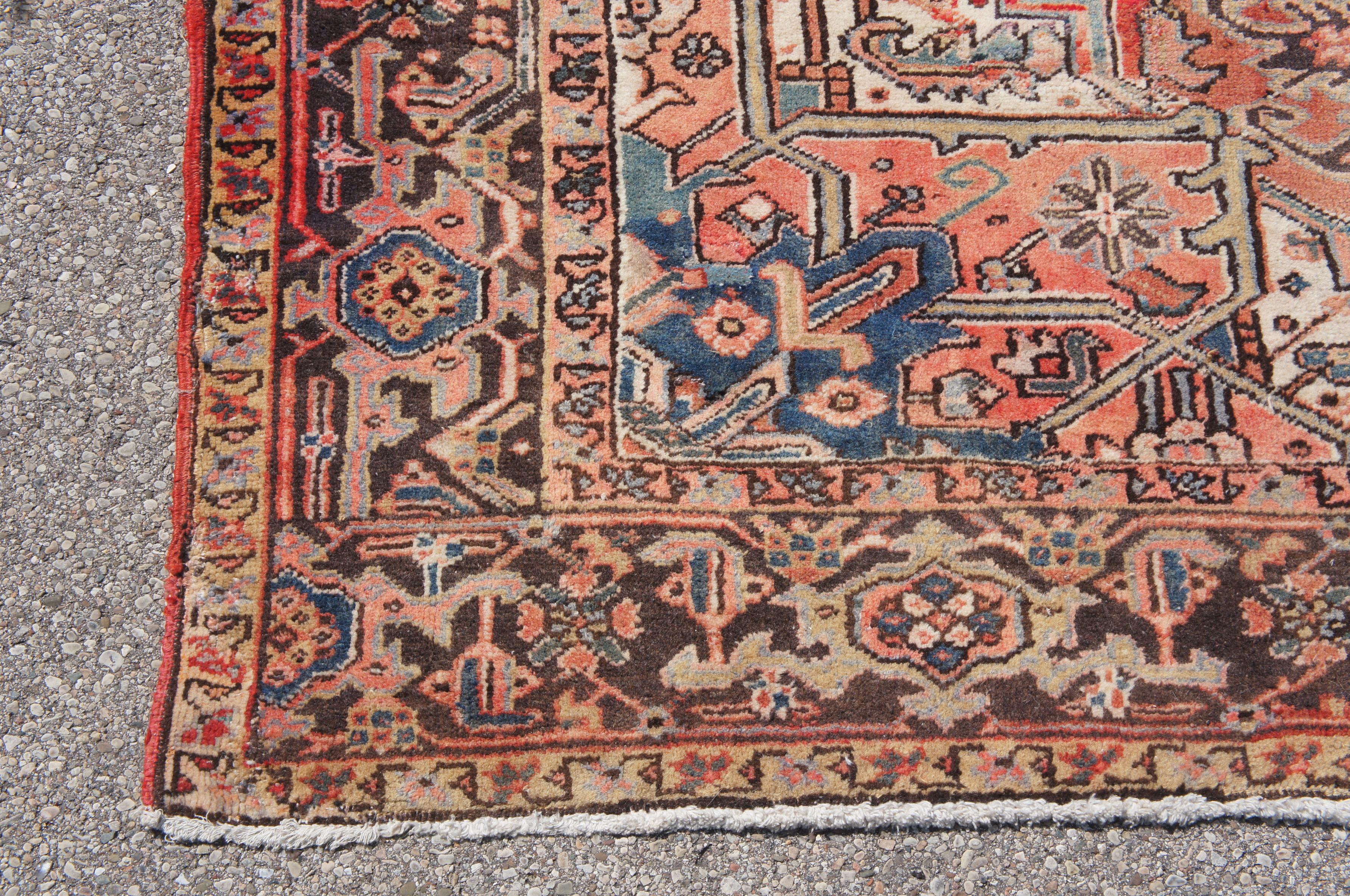 20th Century Antique Persian Oriental 100% Wool Heriz Medallion Area Rug Carpet 10.6'