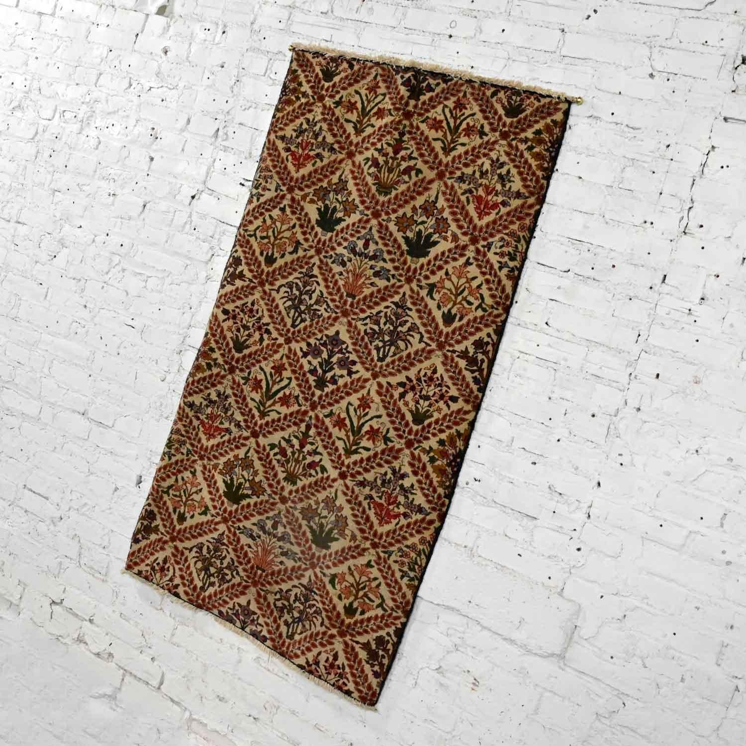 Antique Persian Oriental Hand Woven Wool & Cotton Leaf & Floral Rug Wall Hanging For Sale 4