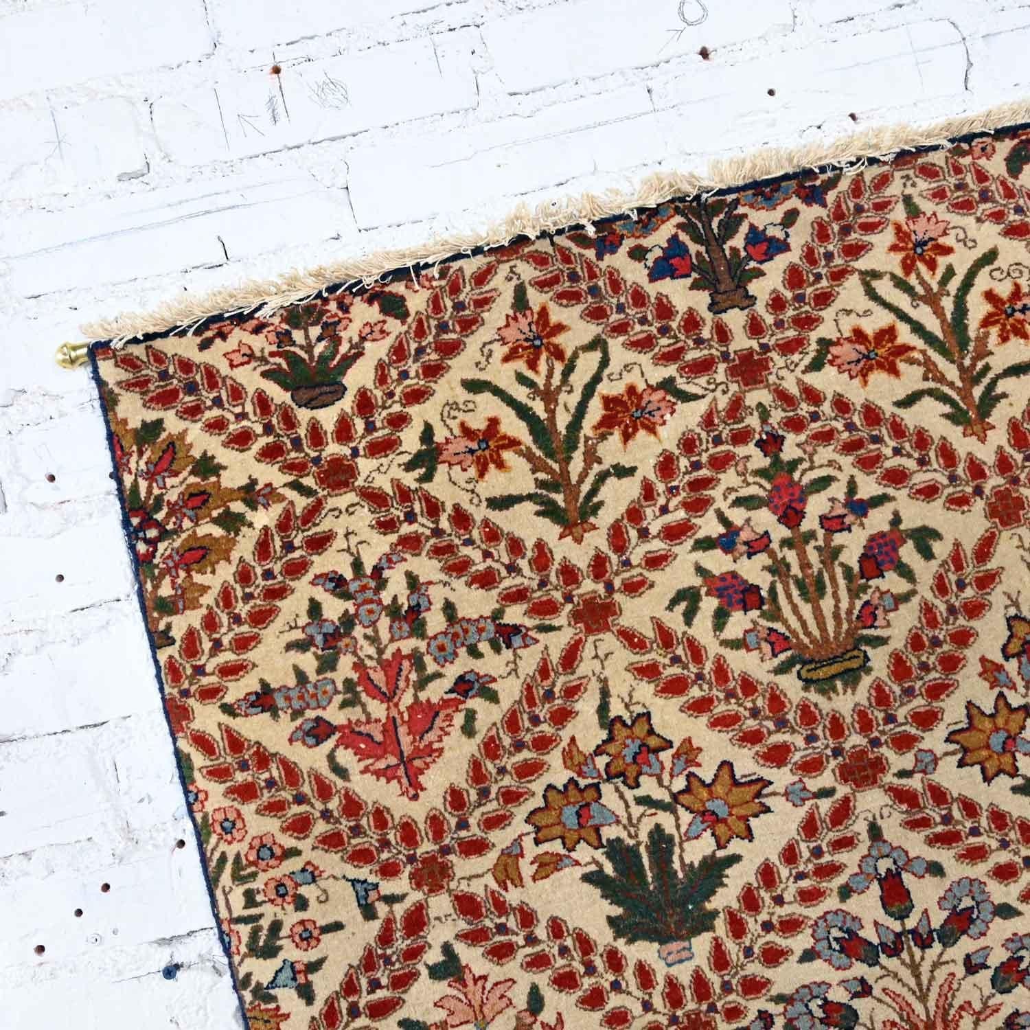 Antique Persian Oriental Hand Woven Wool & Cotton Leaf & Floral Rug Wall Hanging For Sale 9