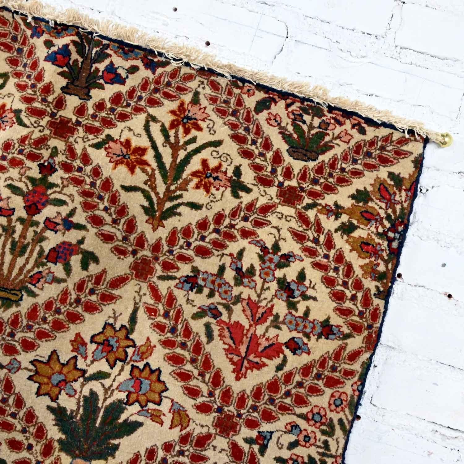 Antique Persian Oriental Hand Woven Wool & Cotton Leaf & Floral Rug Wall Hanging For Sale 10