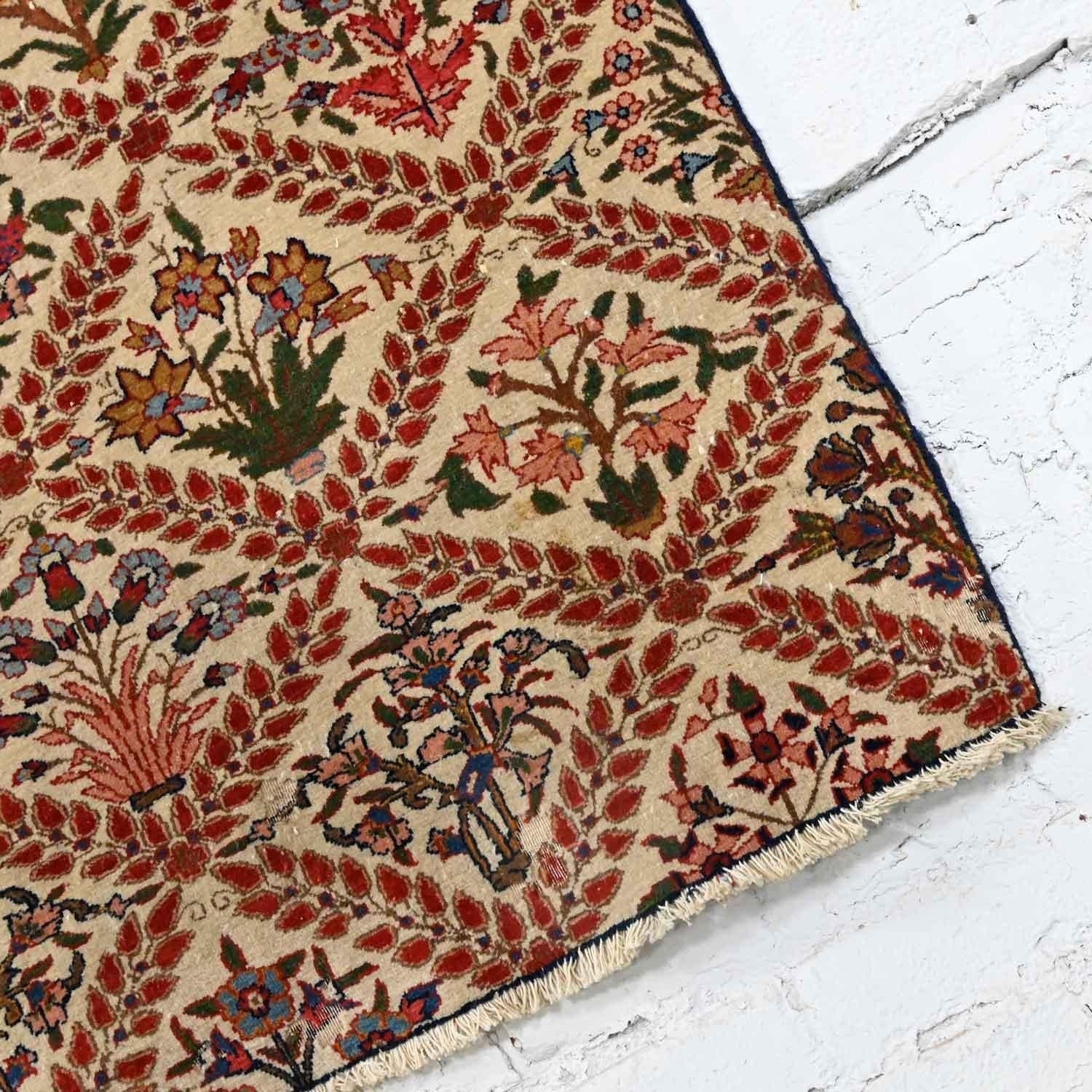 Antique Persian Oriental Hand Woven Wool & Cotton Leaf & Floral Rug Wall Hanging For Sale 11