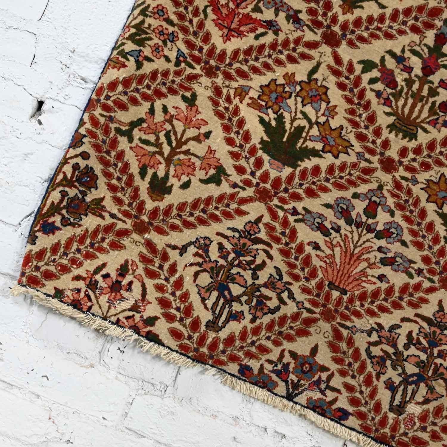 Antique Persian Oriental Hand Woven Wool & Cotton Leaf & Floral Rug Wall Hanging For Sale 12