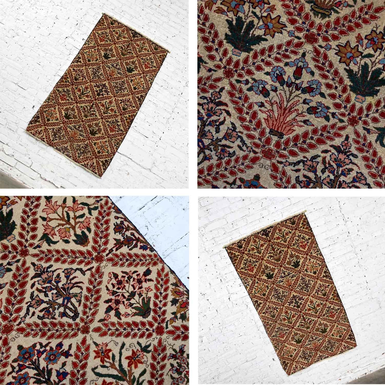 20th Century Antique Persian Oriental Hand Woven Wool & Cotton Leaf & Floral Rug Wall Hanging For Sale