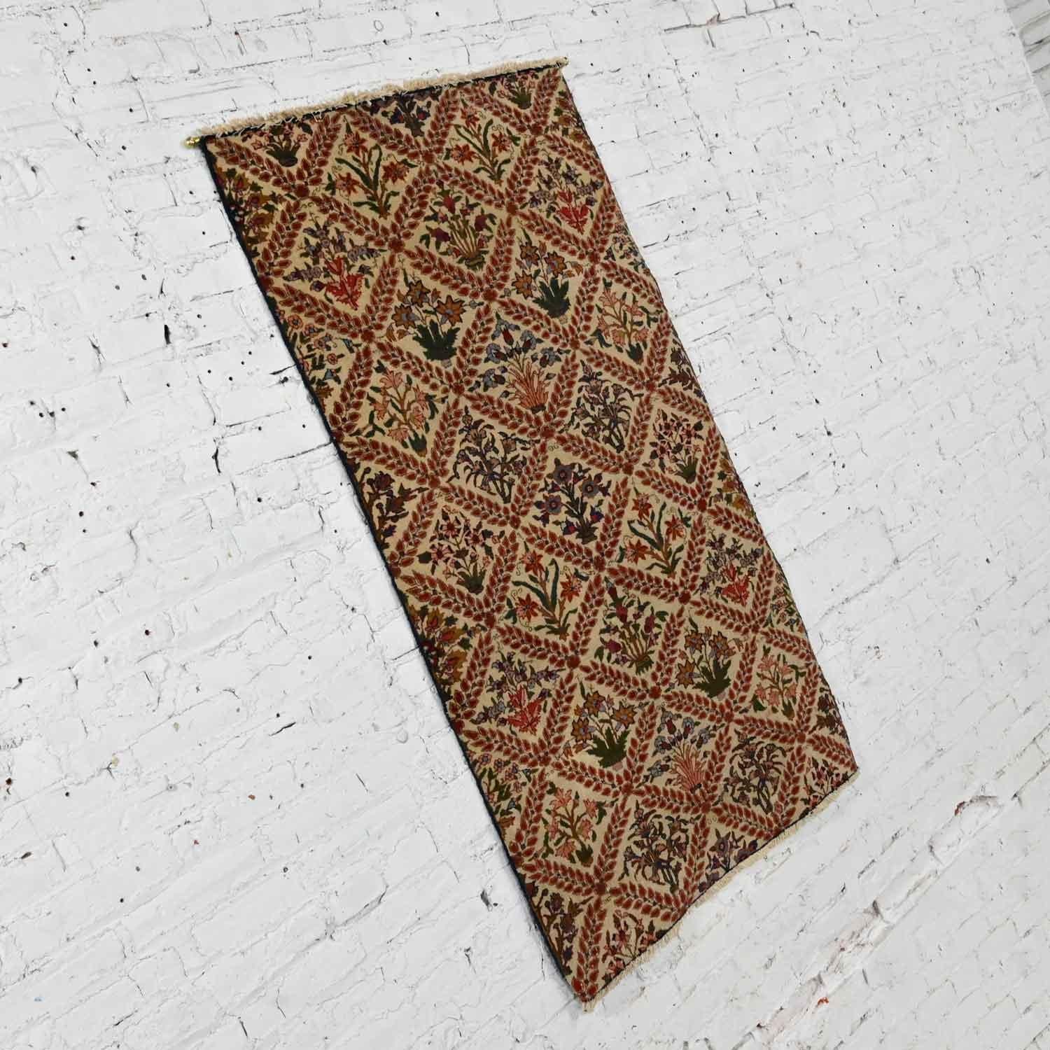 Antique Persian Oriental Hand Woven Wool & Cotton Leaf & Floral Rug Wall Hanging For Sale 1