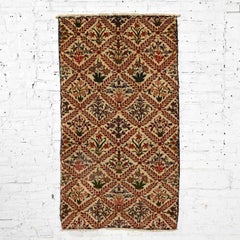 Used Persian Oriental Hand Woven Wool & Cotton Leaf & Floral Rug Wall Hanging