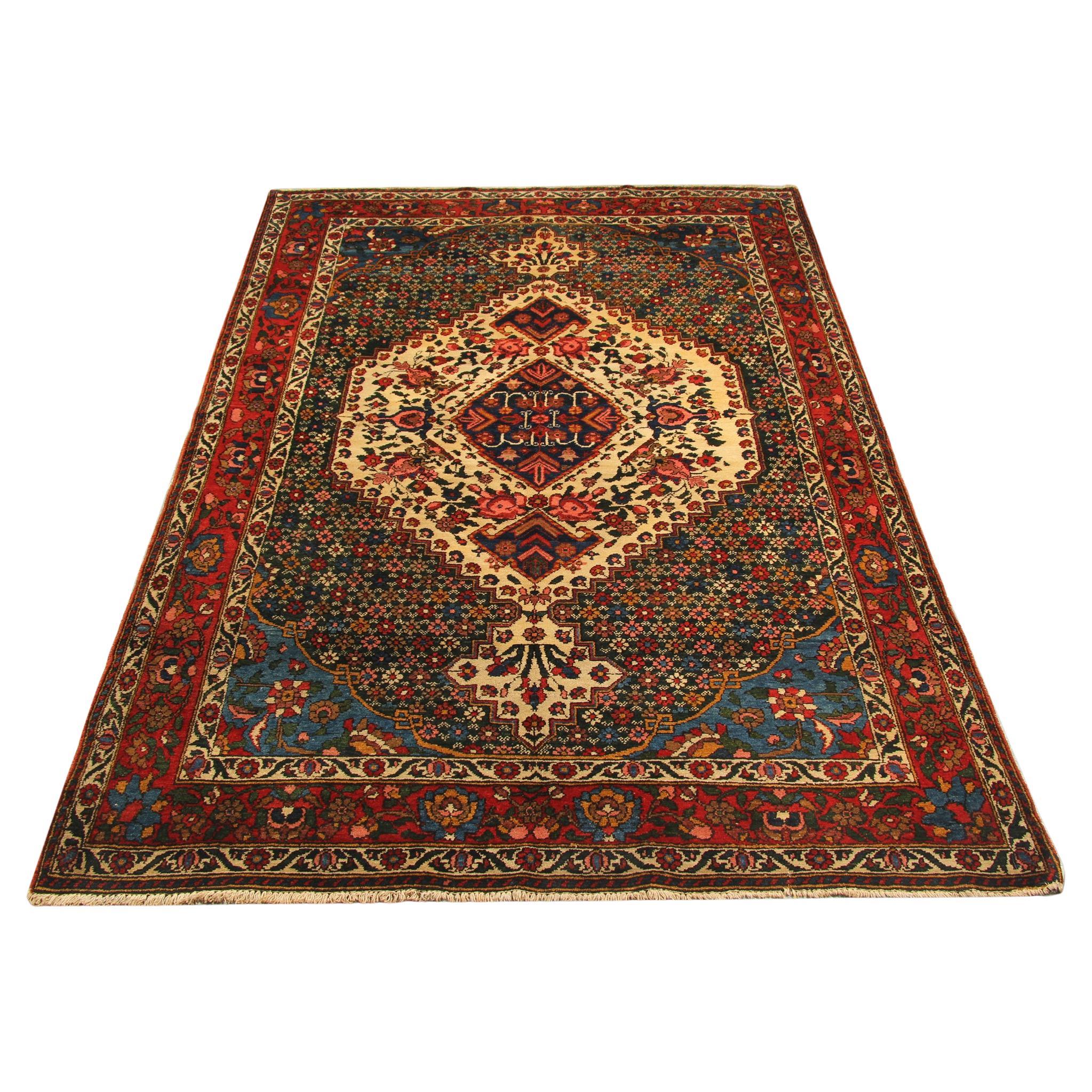 Antique Persian Oriental Rug Green Bakhtiyar Carpet, Handmade Carpet Sale CHR3 For Sale