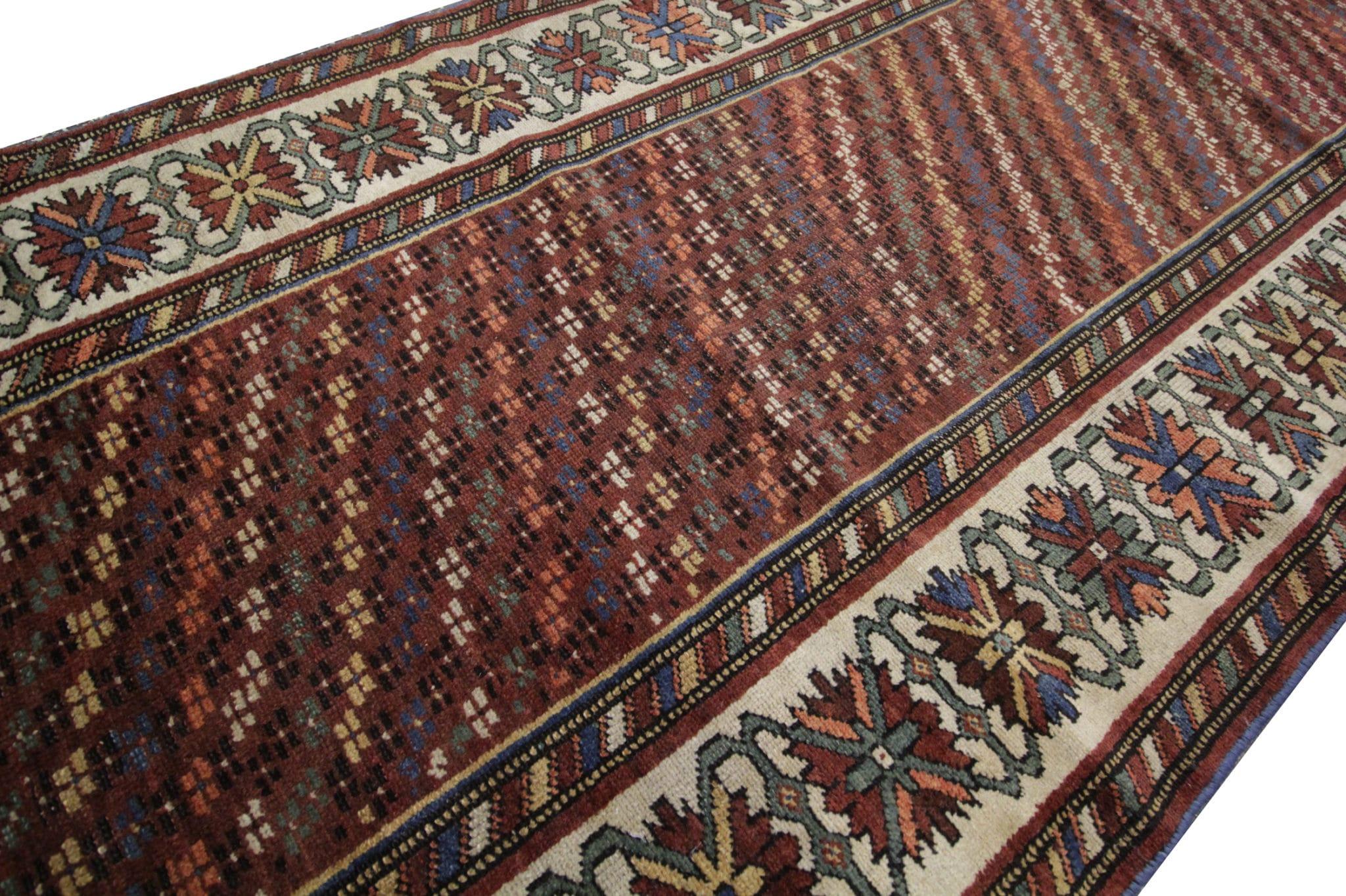 Persian Antique Oriental Wool Living Room Runner Rug Striped Handmade Carpet  For Sale