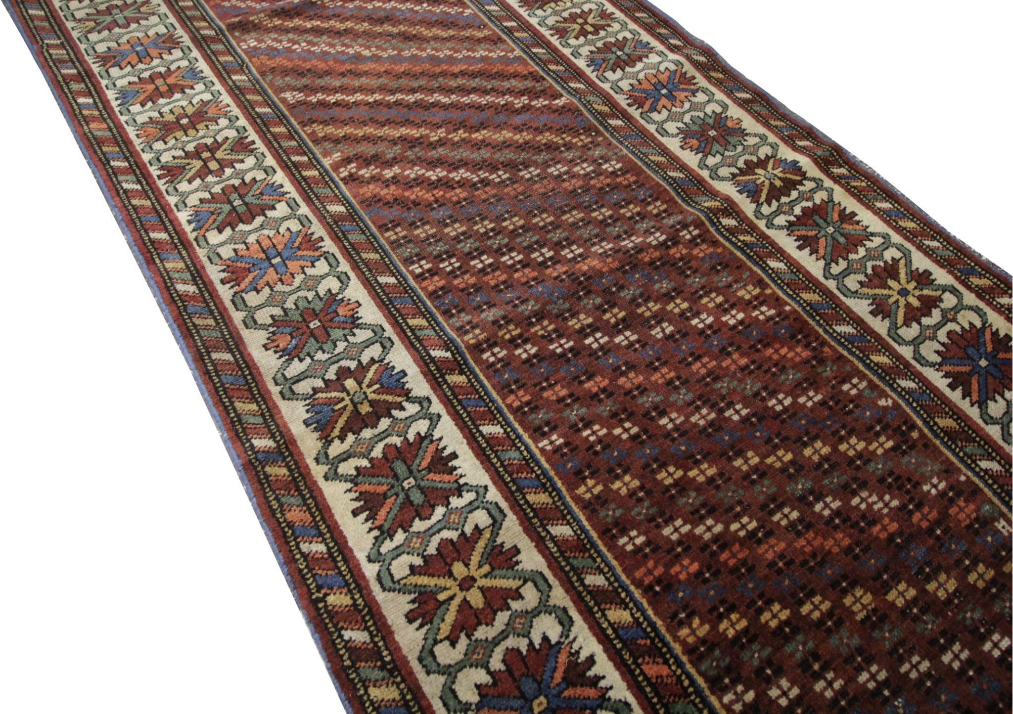 Antique Oriental Wool Living Room Runner Rug Striped Handmade Carpet  In Excellent Condition For Sale In Hampshire, GB