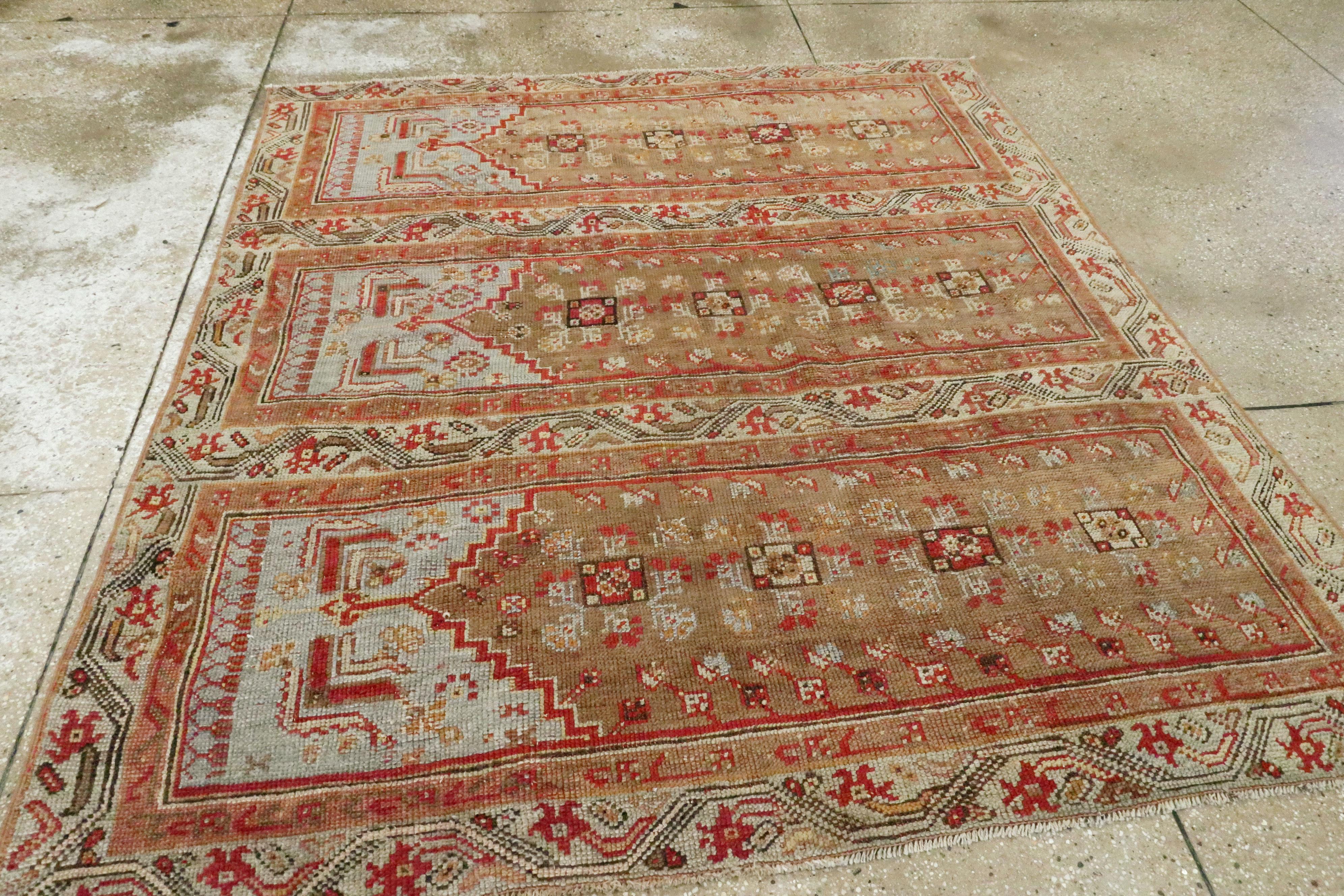 Hand-Knotted Antique Turkish Ghiordes Carpet