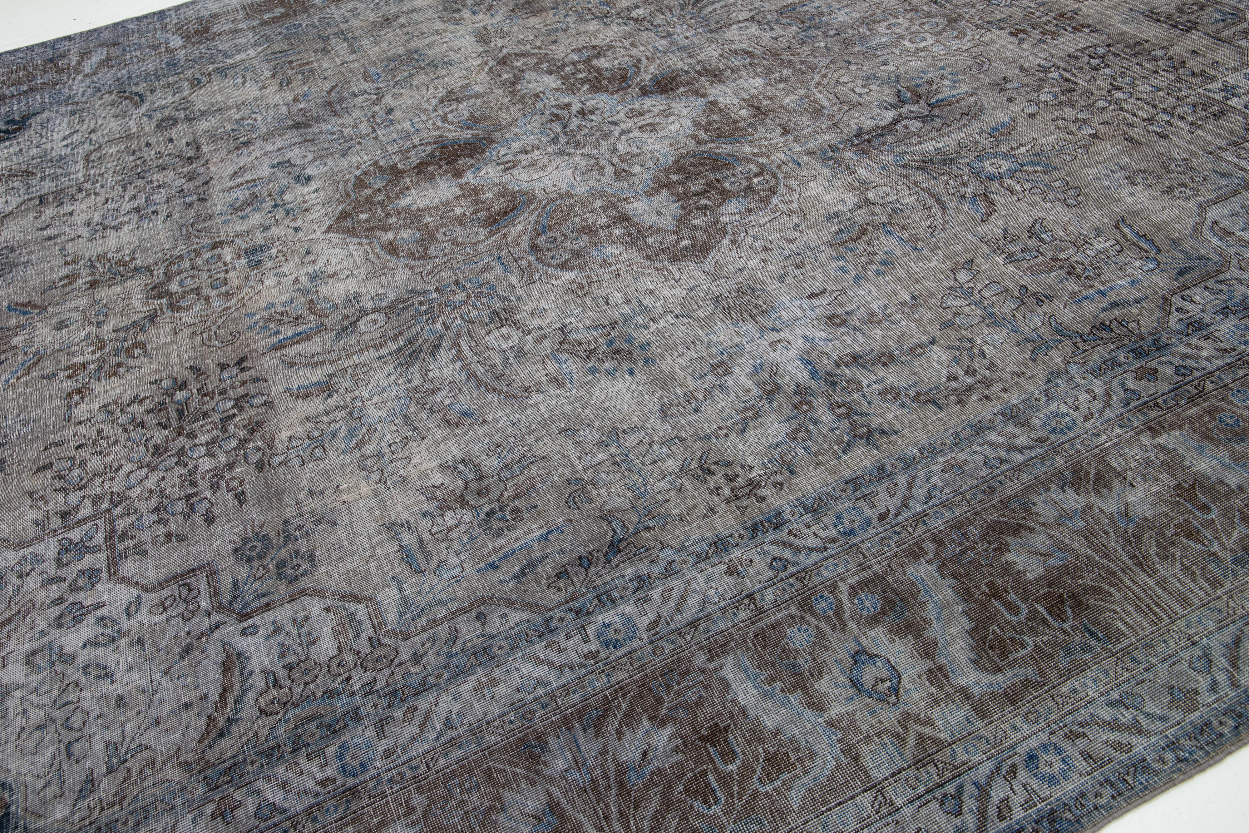 Hand-Knotted Antique Persian Overdyed Gray Wool Rug With Allover Motif For Sale