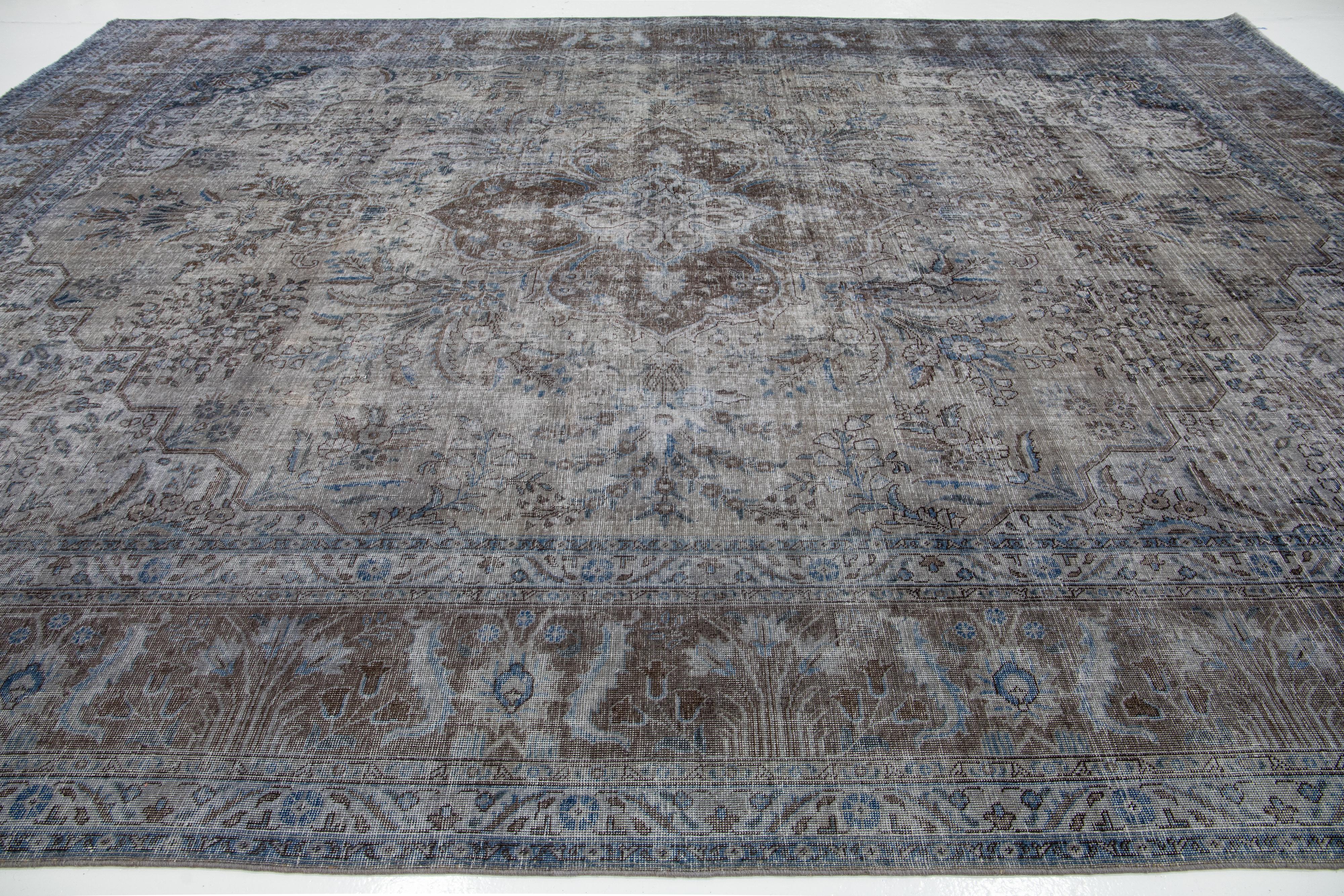 20th Century Antique Persian Overdyed Gray Wool Rug With Allover Motif For Sale