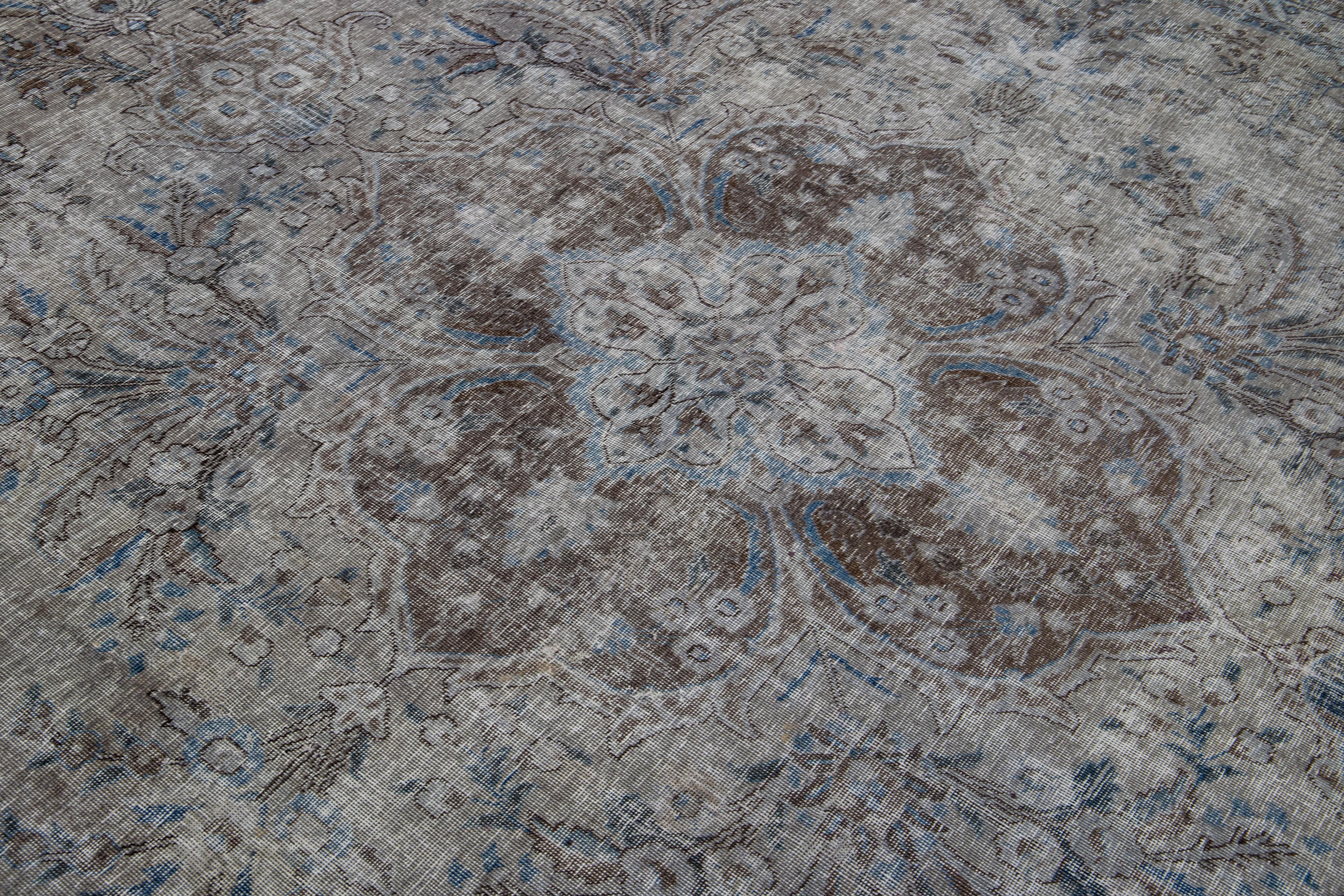 Antique Persian Overdyed Gray Wool Rug With Allover Motif For Sale 3
