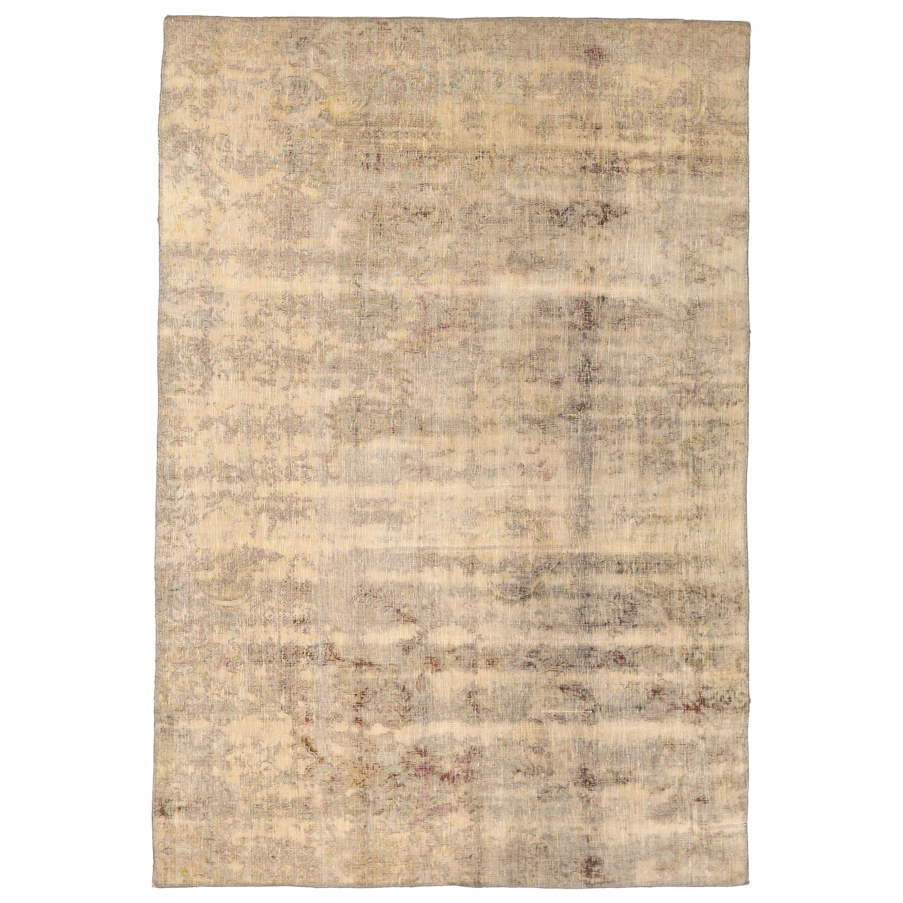 Faded Gray, Blue and Brown Distressed Persian Rug with Modern Design