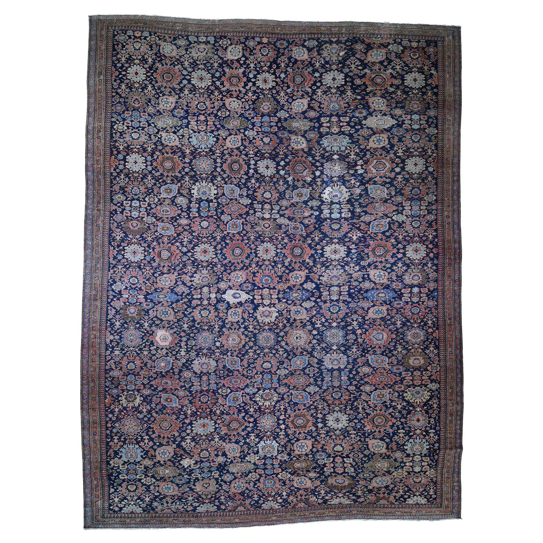 Navy Antique Persian Ardabil Clean Even Wear Pure Wool Hand Knotted