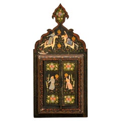 Miroir ancien persan en bois peint