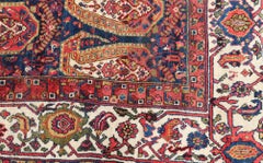 Antique Persian Paisley Field Hamadan in Multi-Tiered Border in Red and Blue