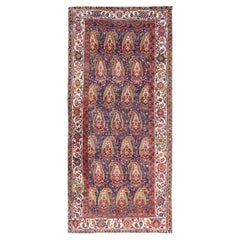 Antique Persian Paisley Field Hamadan in Multi-Tiered Border in Red and Blue