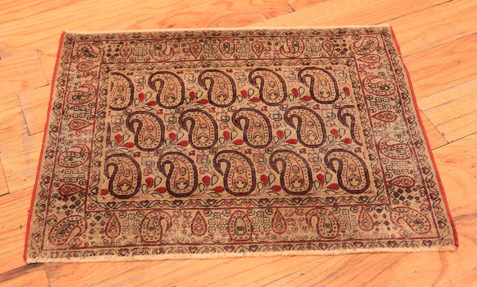 Hand-Woven Antique Persian Paisley Kerman Rug 1'9