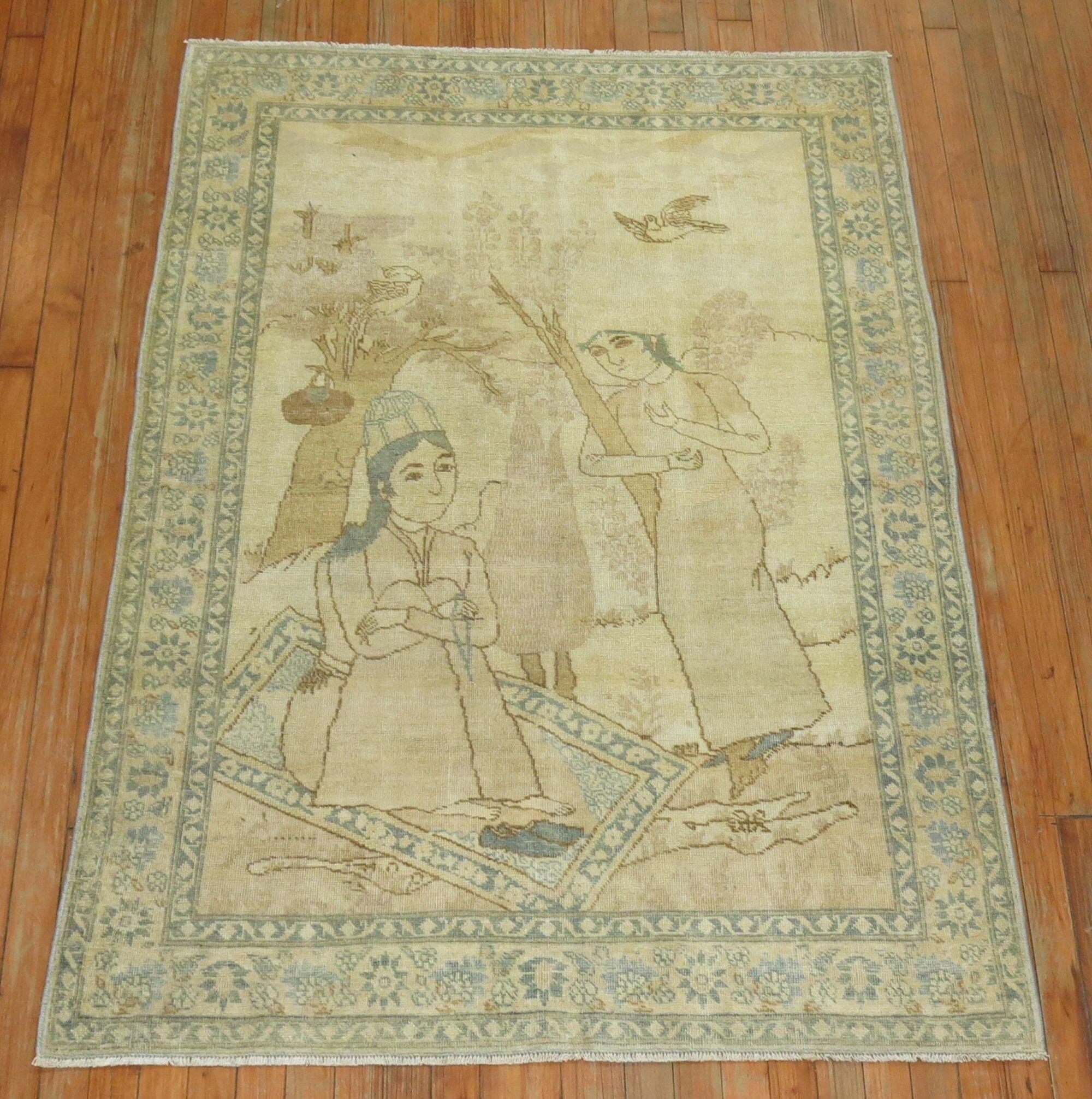 Antique Persian Pictorial Rug For Sale 4