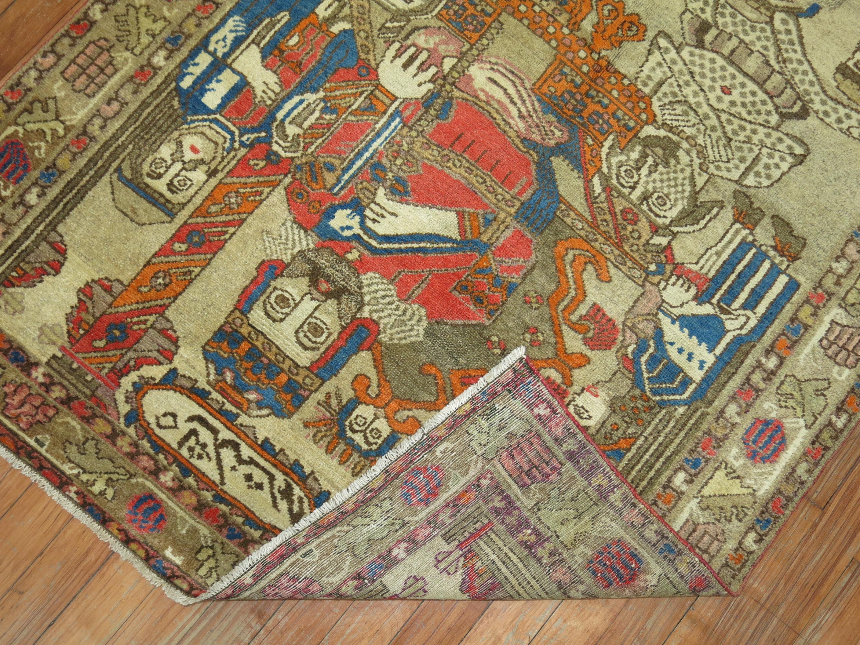 One of a kind mid-20th century highly decorative caliber Pictorial Persian Malayer rug.