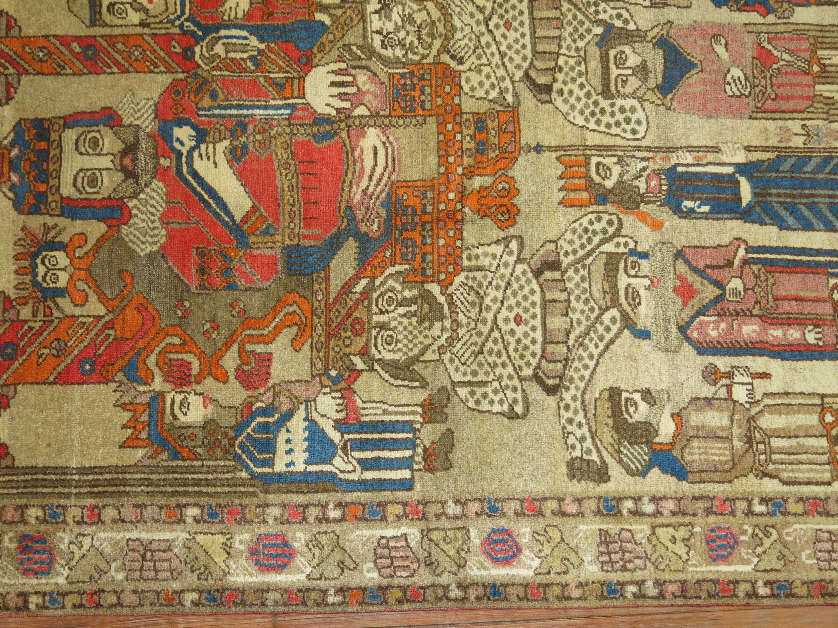 Hand-Woven Antique Persian Pictorial Rug
