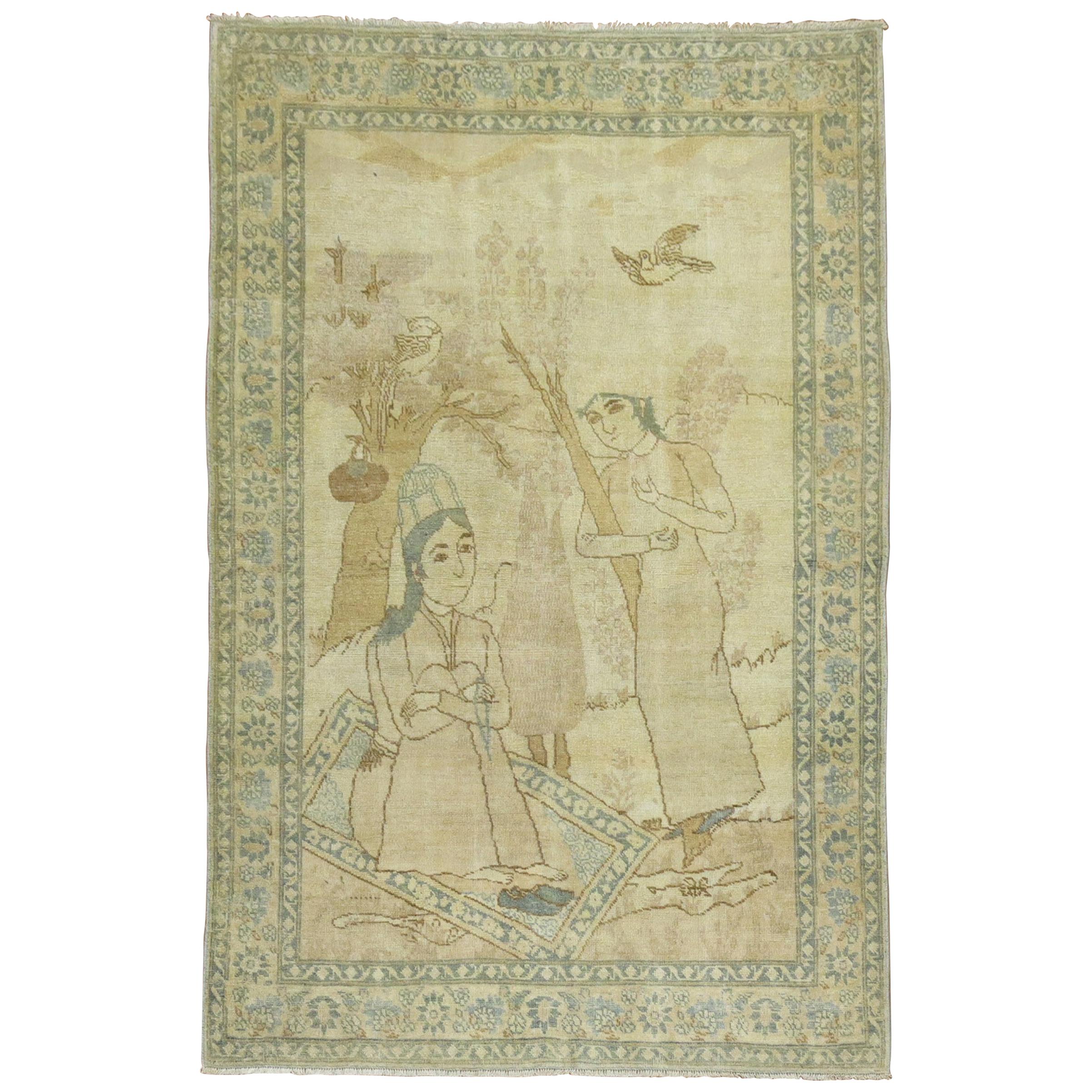 Antique Persian Pictorial Rug For Sale