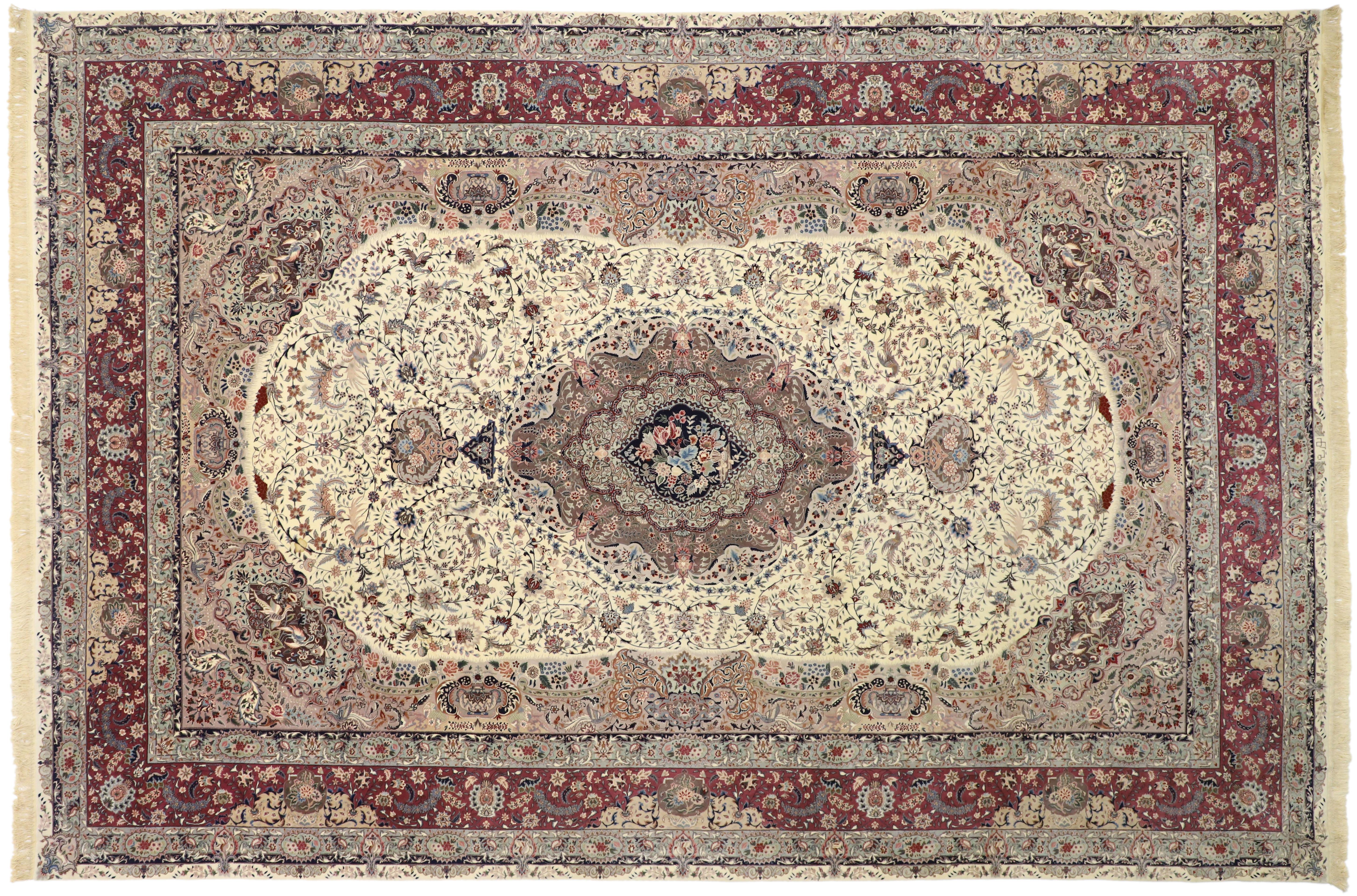 Oversized Antique Persian Tabriz Rug, Bridgerton Style Meets Rococo For Sale 2