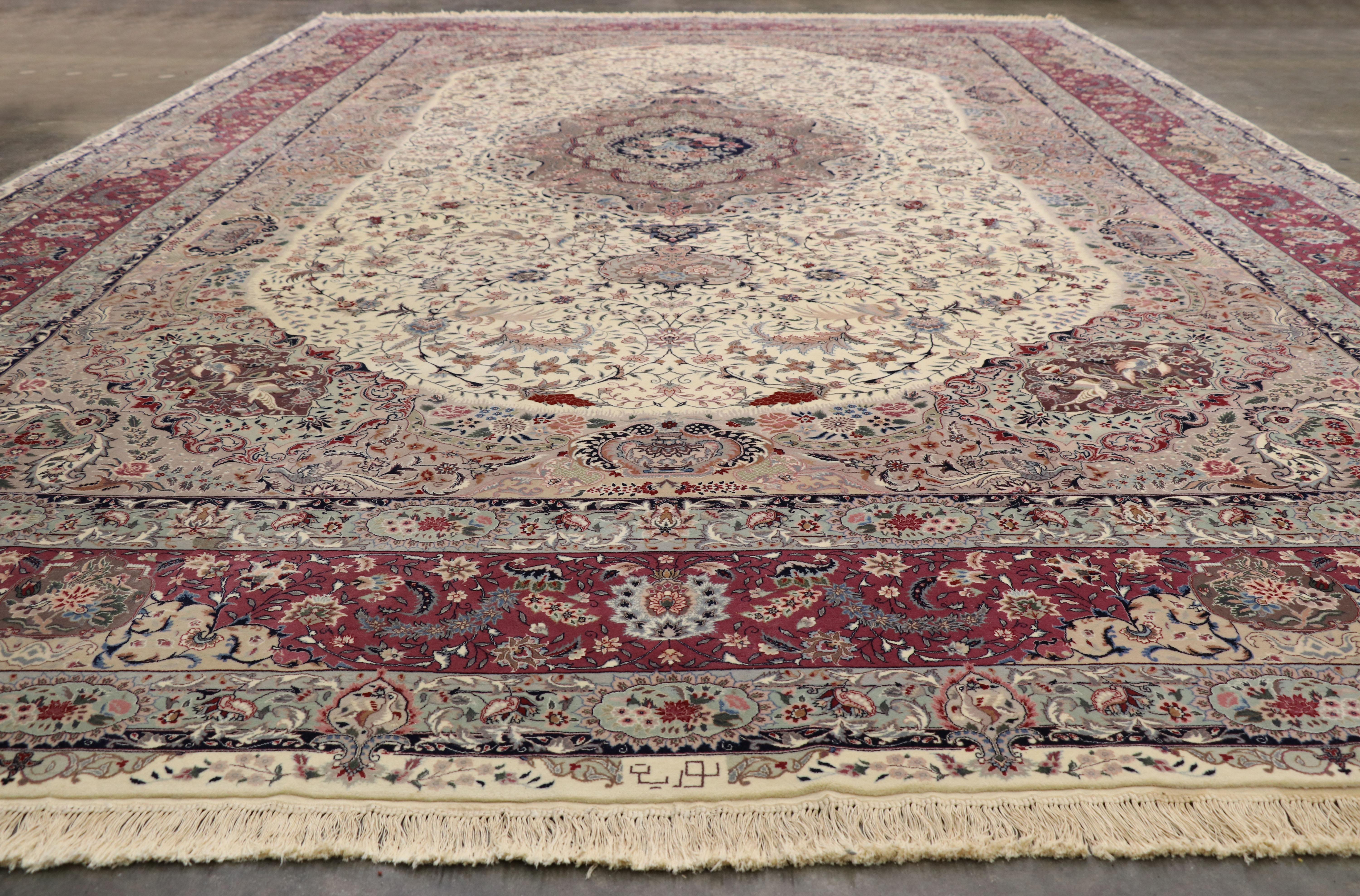 Wool Oversized Antique Persian Tabriz Rug, Bridgerton Style Meets Rococo For Sale