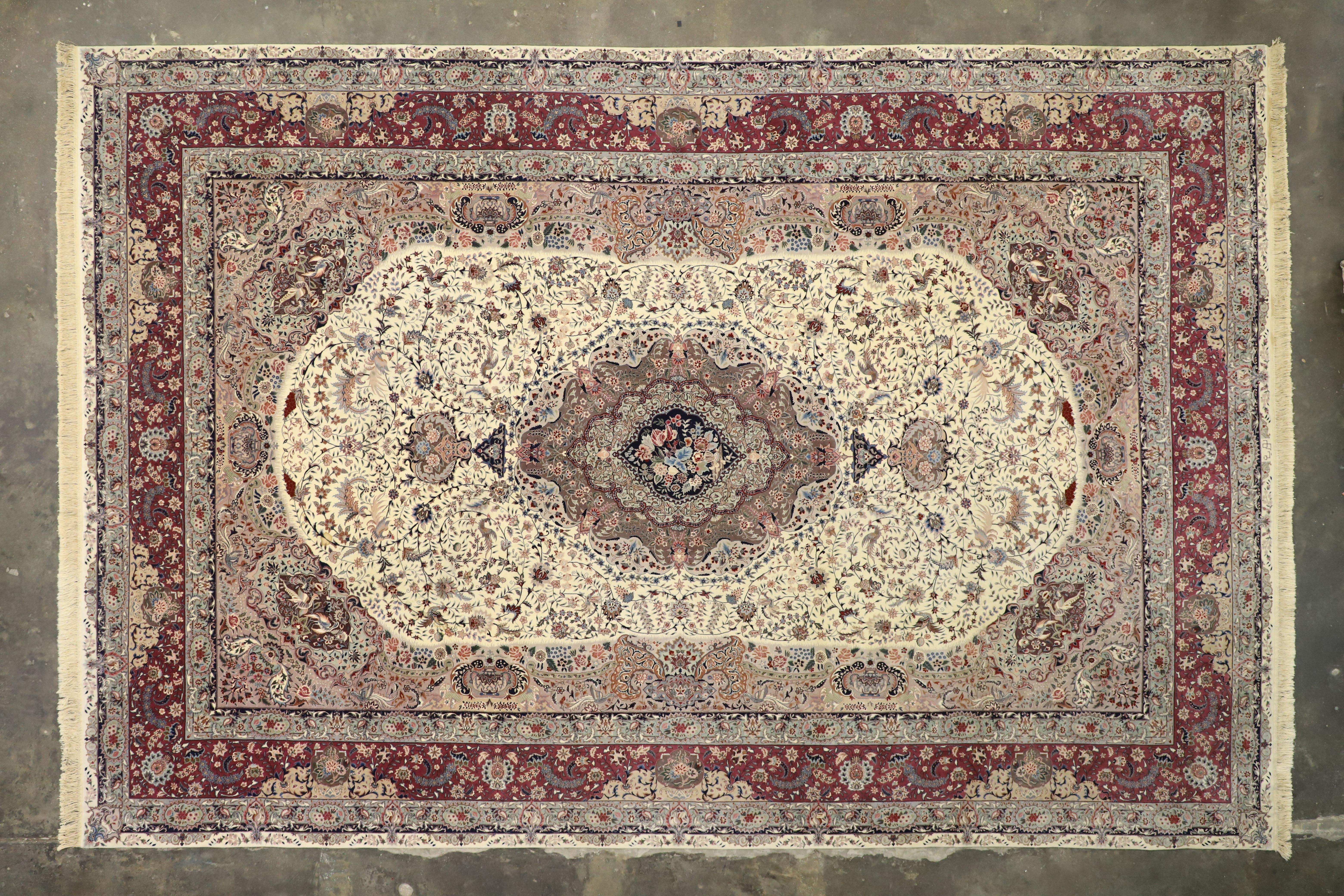 Oversized Antique Persian Tabriz Rug, Bridgerton Style Meets Rococo For Sale 1