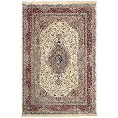 Ancien tapis persan pictural de Tabriz avec scène de Perse et style rococo