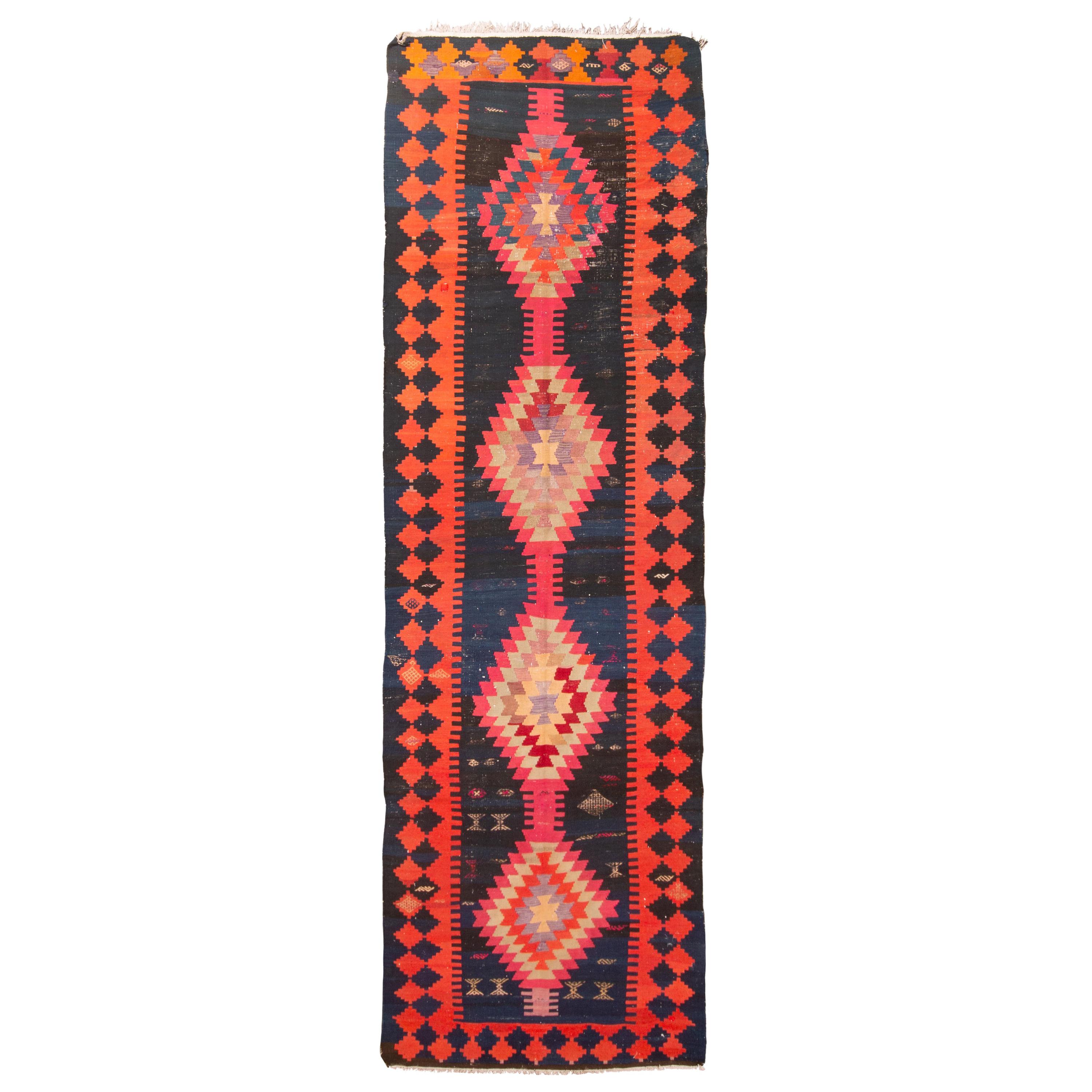 Antique Persian Pink and Orange Wool Kilim Rug with Warding Eye Motifs