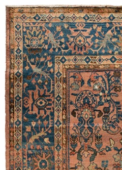 Antique Persian Pink Rose Light Blue Floral Mahal Ziegler Rug