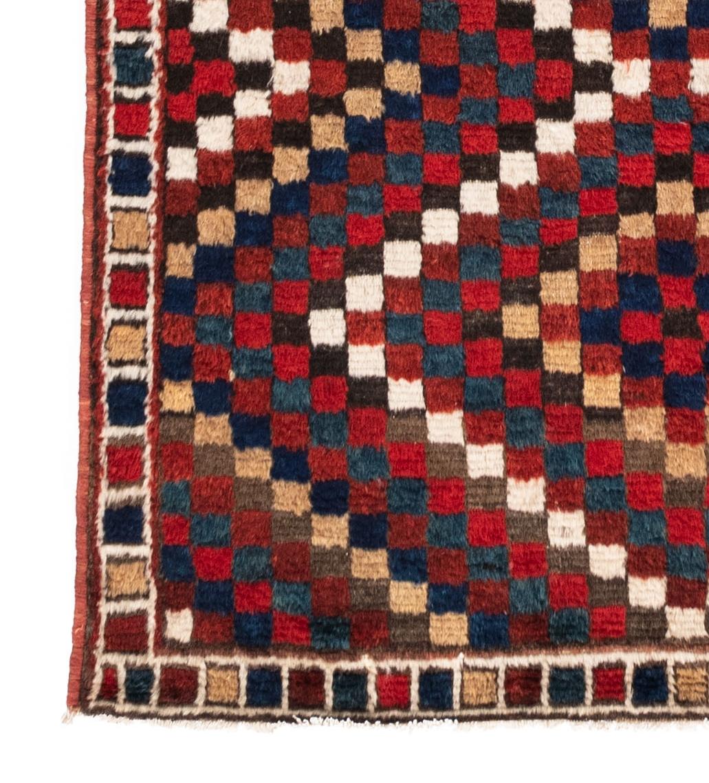 Antique Persian Plush Wool Lori Tribal Rug Geometric Pattern - Mid-Century Style In Good Condition For Sale In Evanston, IL