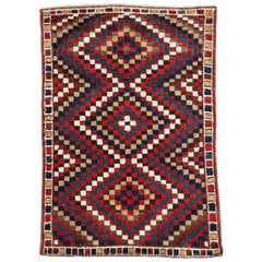 Antique Persian Plush Wool Lori Tribal Rug Geometric Pattern - Mid-Century Style