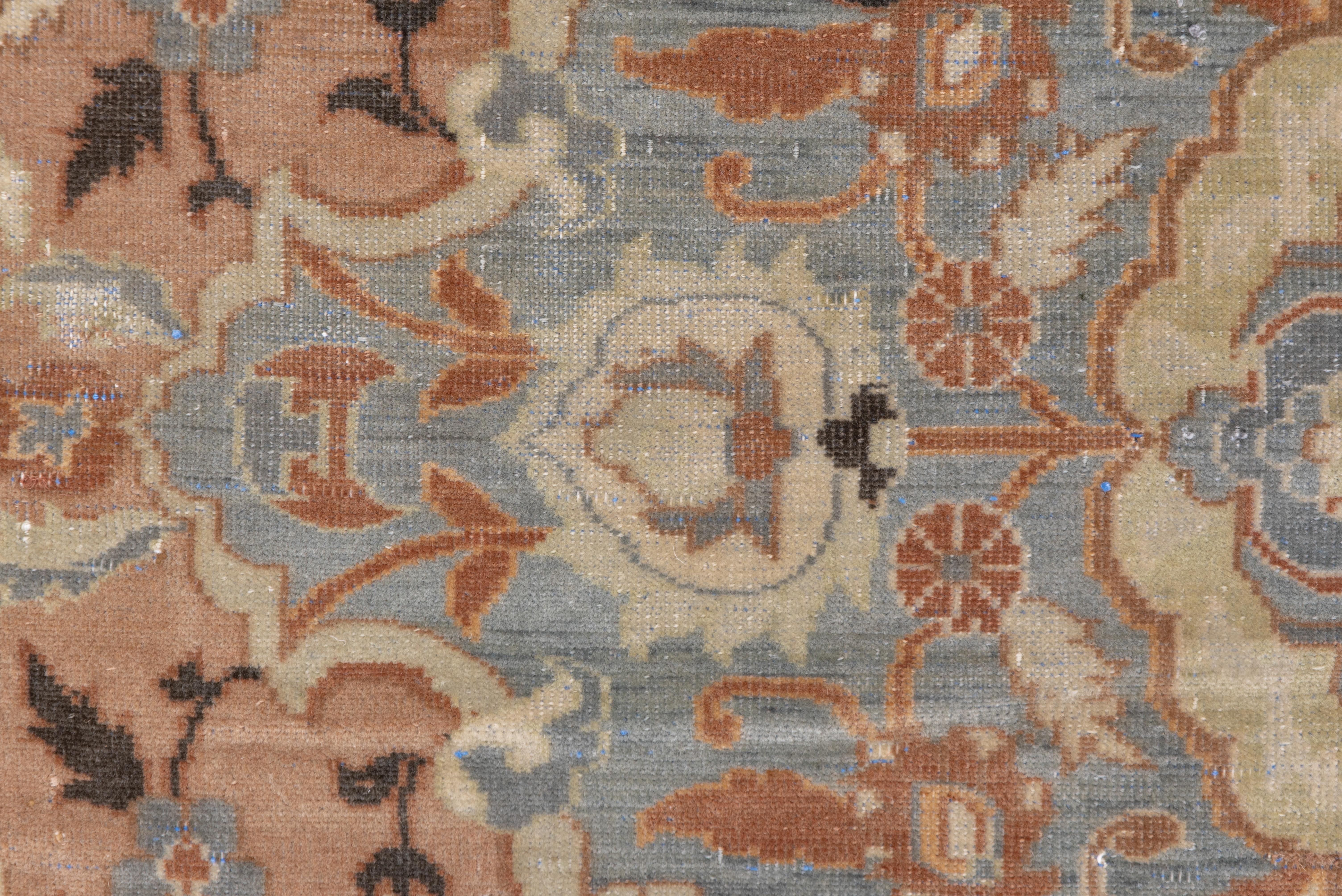 Antiker persischer Polonaise-Teppich, grau und rosa, All-Over- Field, schwarze Bordüren (Stammeskunst) im Angebot