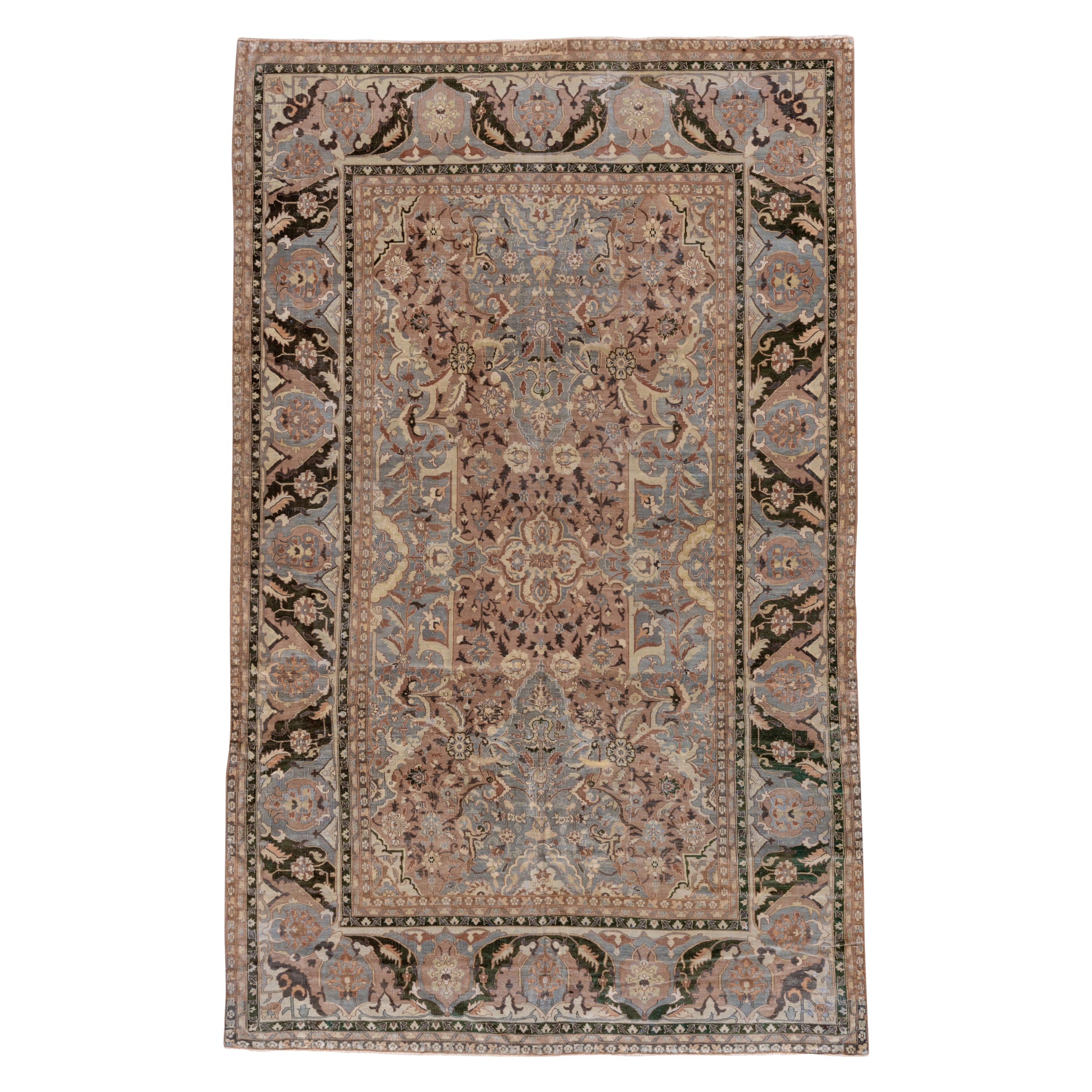 Antique Persian Polonaise Carpet, Gray and Pink All-Over Field, Black Borders