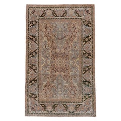 Antiker persischer Polonaise-Teppich, grau und rosa, All-Over- Field, schwarze Bordüren
