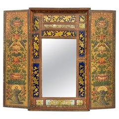 Antique Mirror de mariage mural persan en bois polychrome