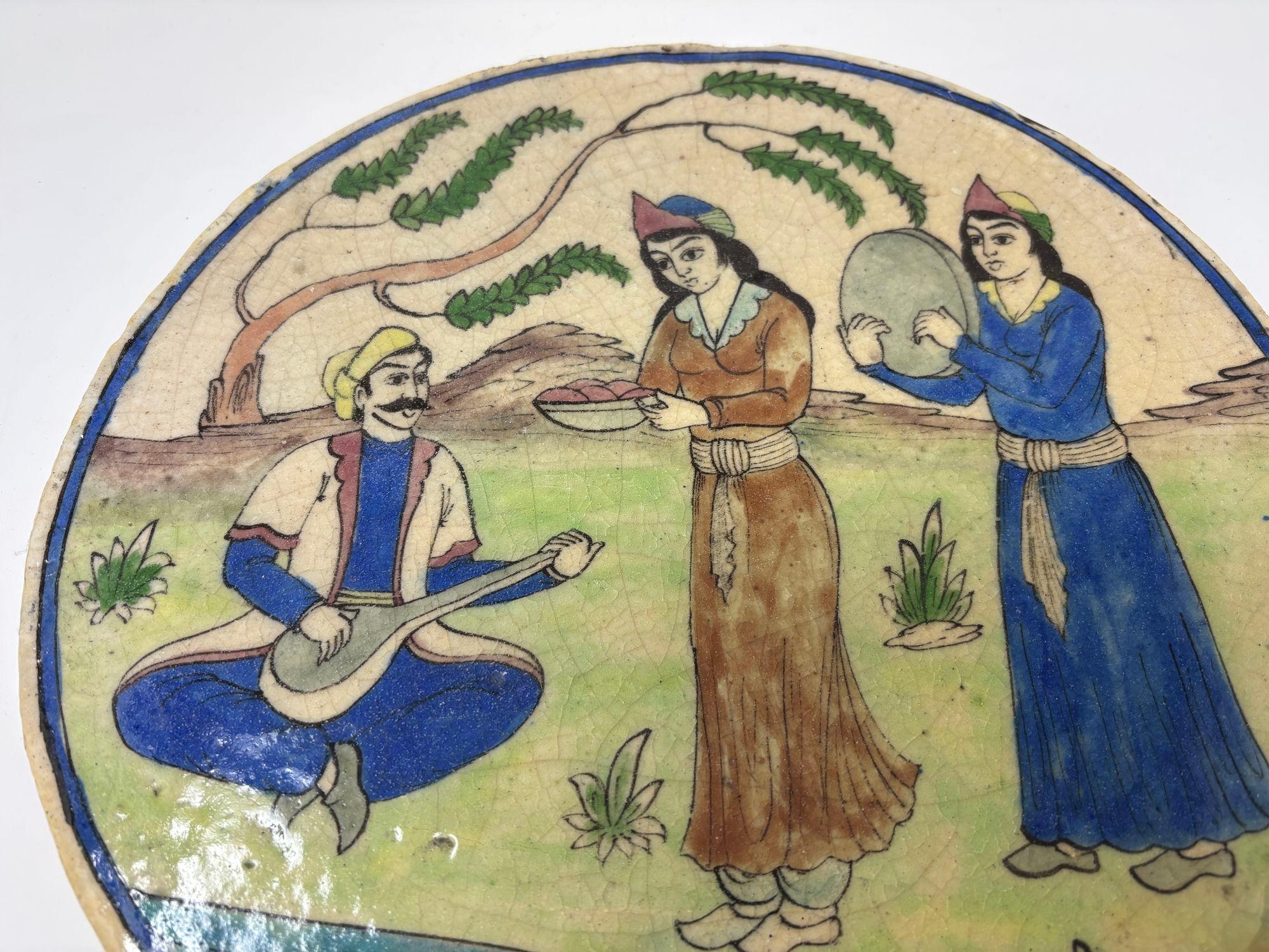 Antiguo azulejo decorativo circular persa Qajar Islámico en venta