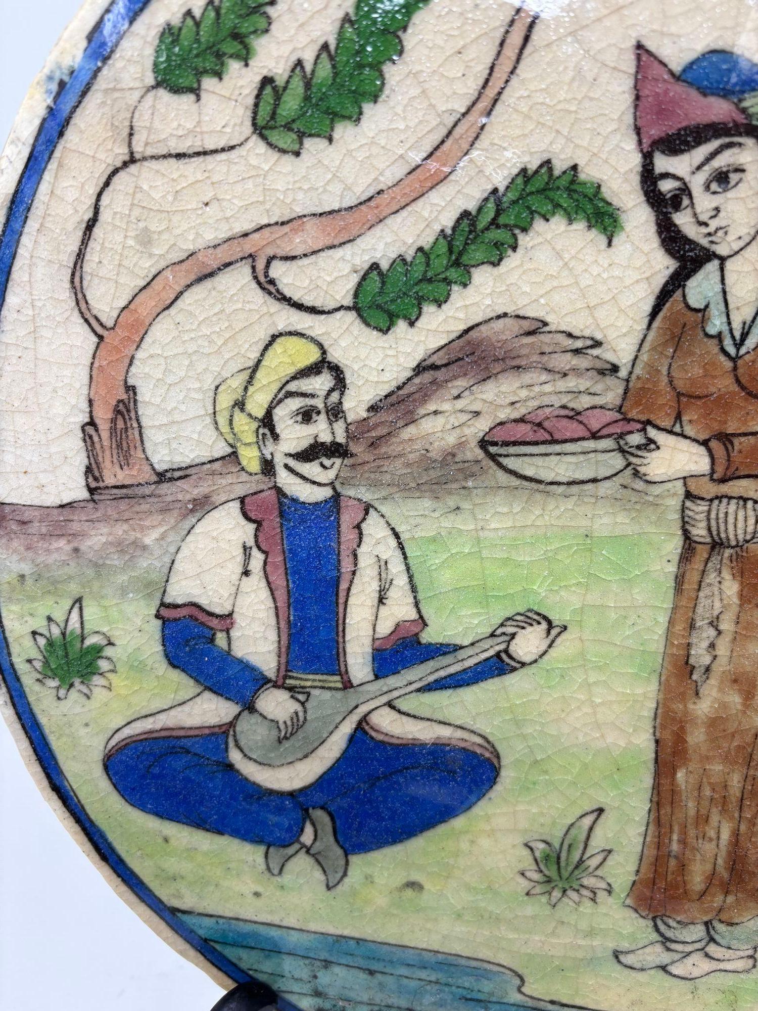 Antique Persian Qajar Circular Decorative Tile In Good Condition For Sale In North Hollywood, CA
