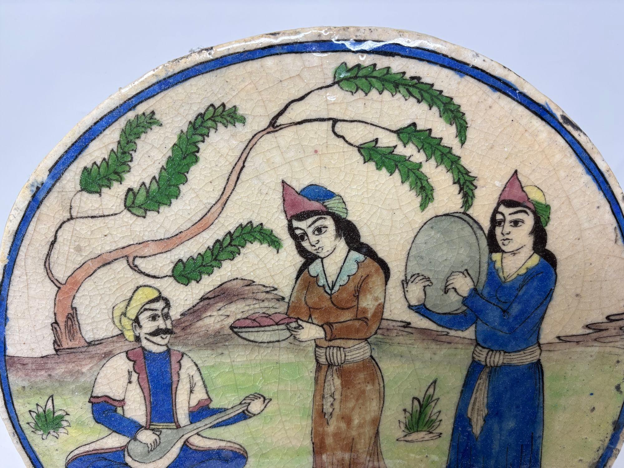 Antique Persian Qajar Circular Decorative Tile For Sale 1