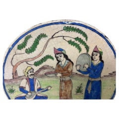 Antique Persian Qajar Ceramic Tile, Hand-Crafted, Islamic Style, 1880