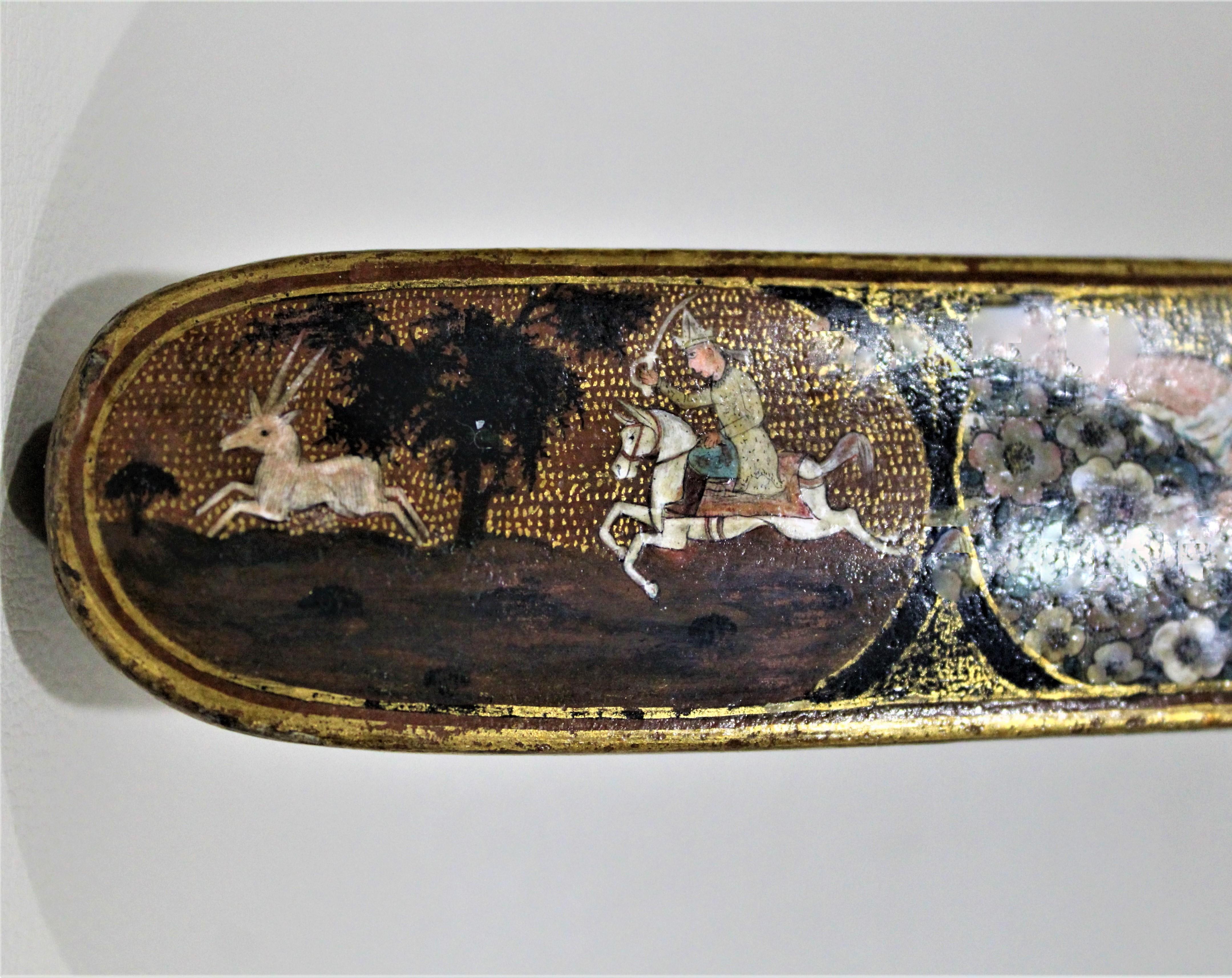 19th Century Antique Persian Qajar Period Enameled Paper Mache Royal Pen Box For Sale